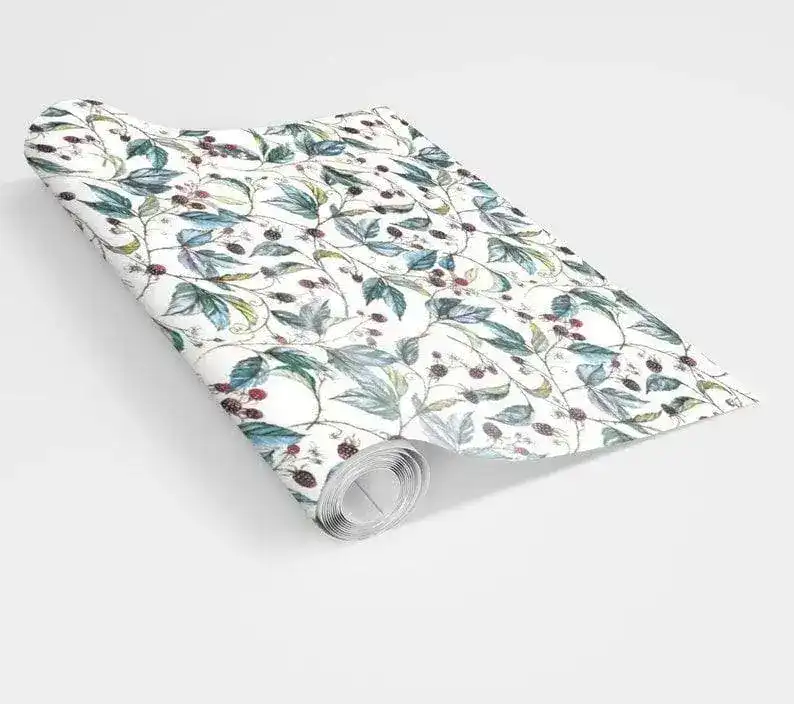 Blue and White Watercolor Botanical Wallpaper - Image 5