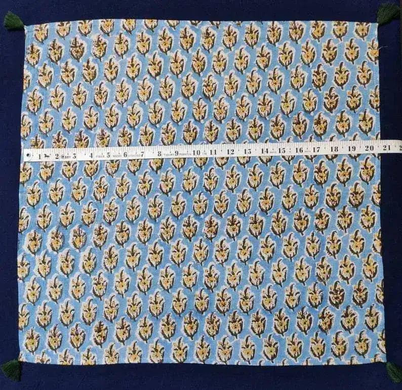 Blue and Yellow Floral Hand Block Printed Cotton Napkins - Image 6