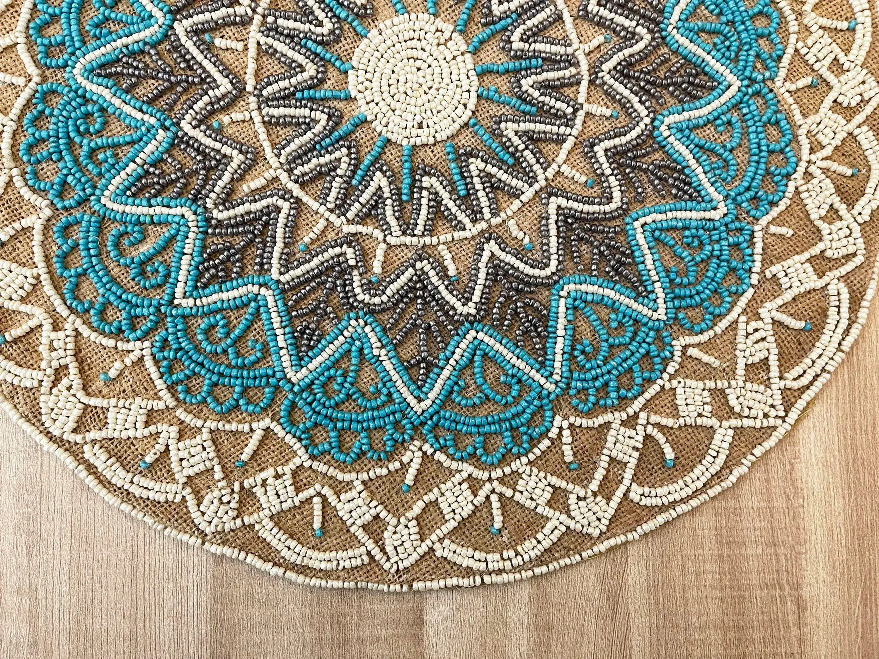 Blue Bohemian Round Beaded Placemats - Set of 6 - Image 4