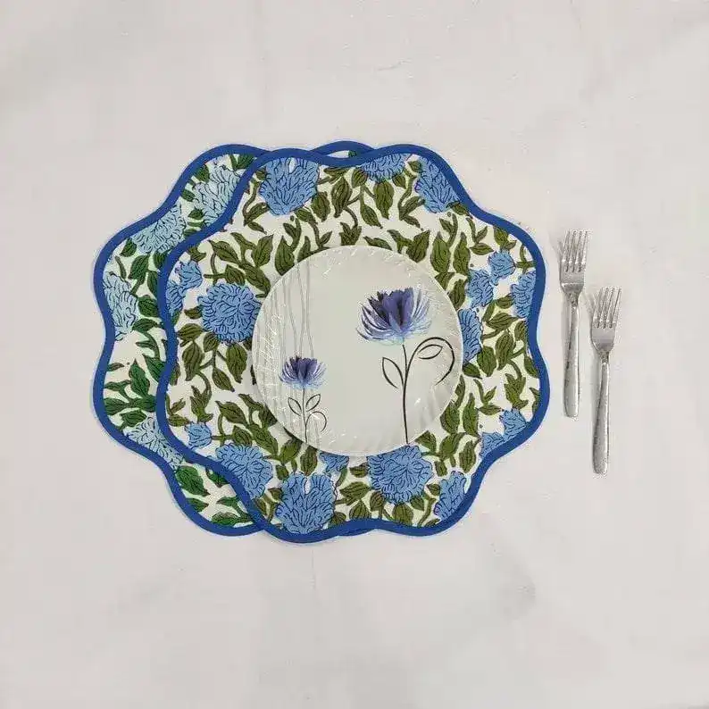 Blue Botanical Round scalloped Placemats - Image 3