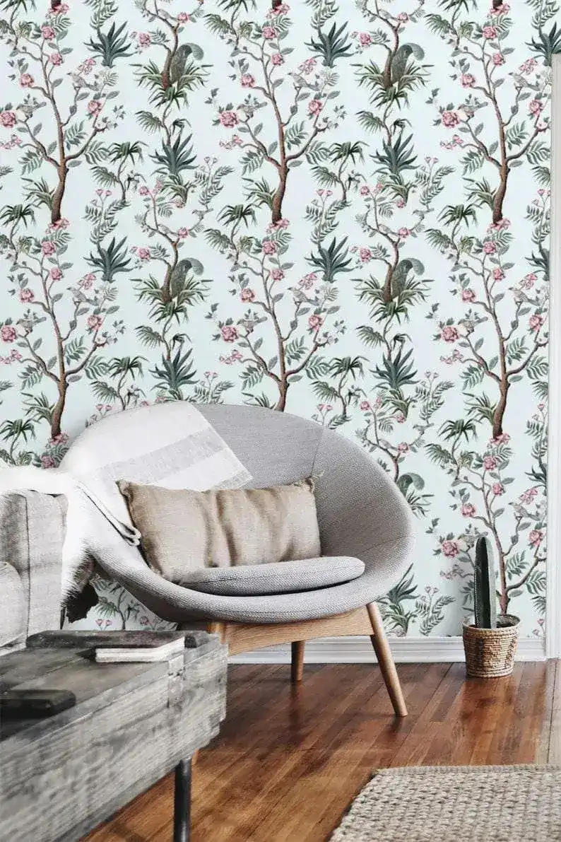 Blue Botanicals and Birds and Chinoiserie Wallpaper - Image 5
