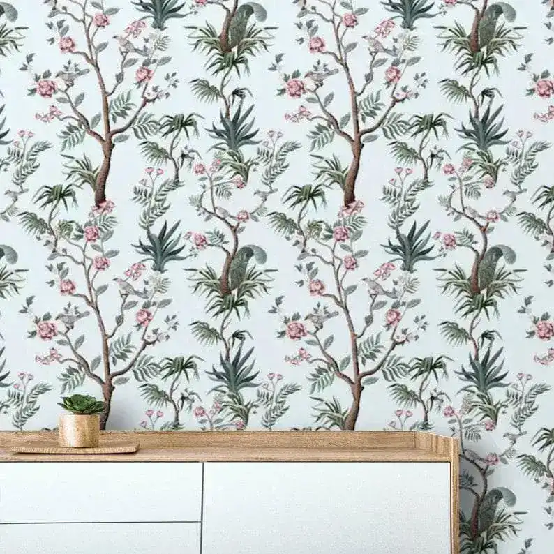 Blue Botanicals and Birds and Chinoiserie Wallpaper - Image 6