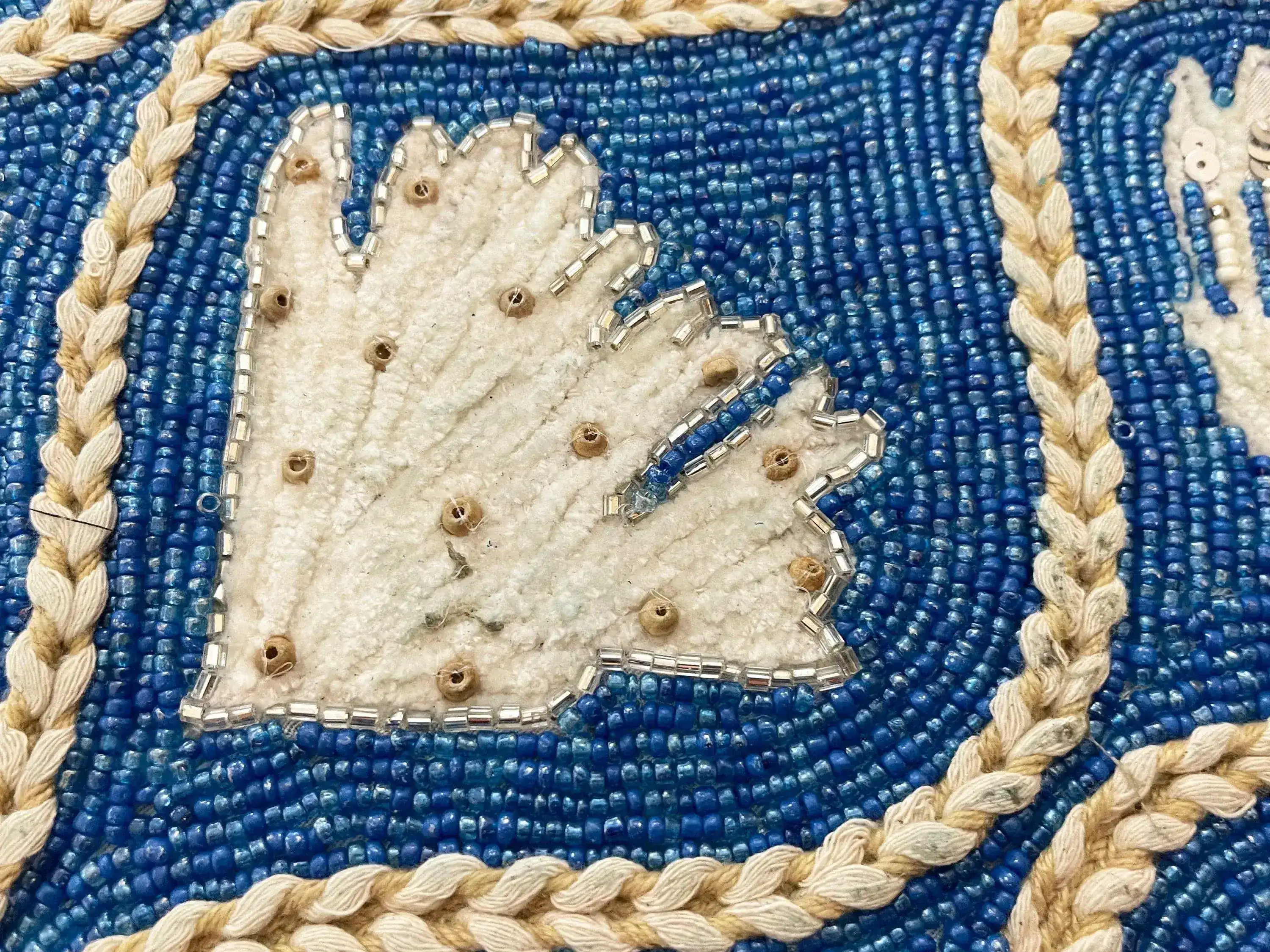 Blue Cream Seashell Bead and Embroidery Table Runner - Image 3