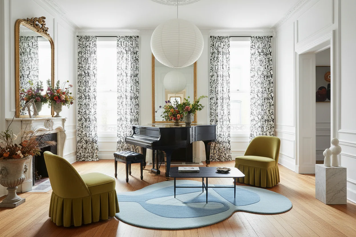 Blue Curve Canvas Hand Tufted Rug - Image 2