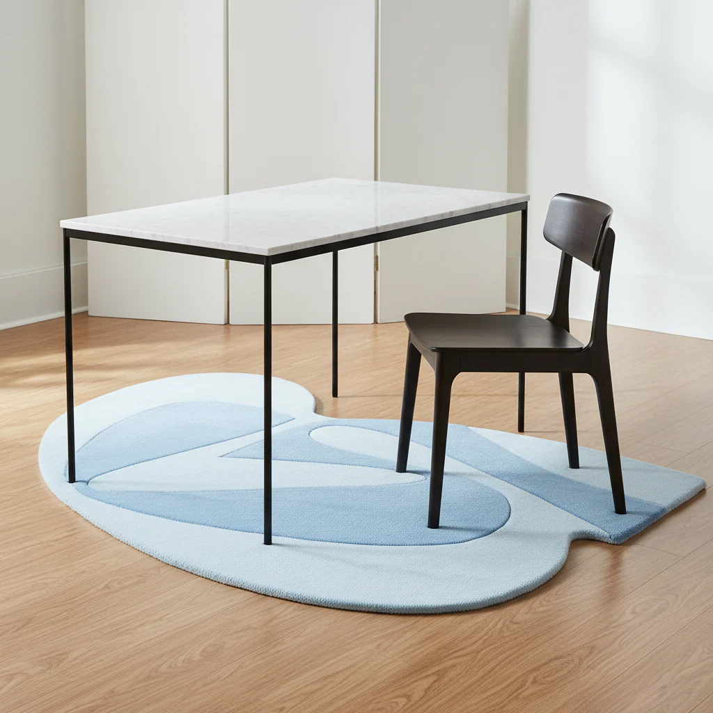 Blue Curve Canvas Hand Tufted Rug - Image 3