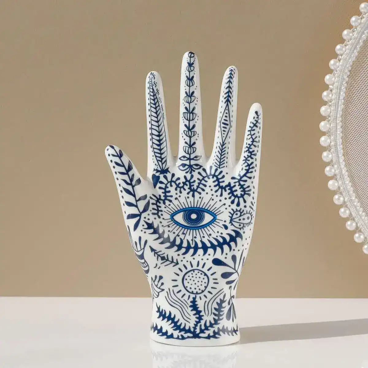 Blue Floral Evil Eye Porcelain Jewelry Holder Stand - Image 4