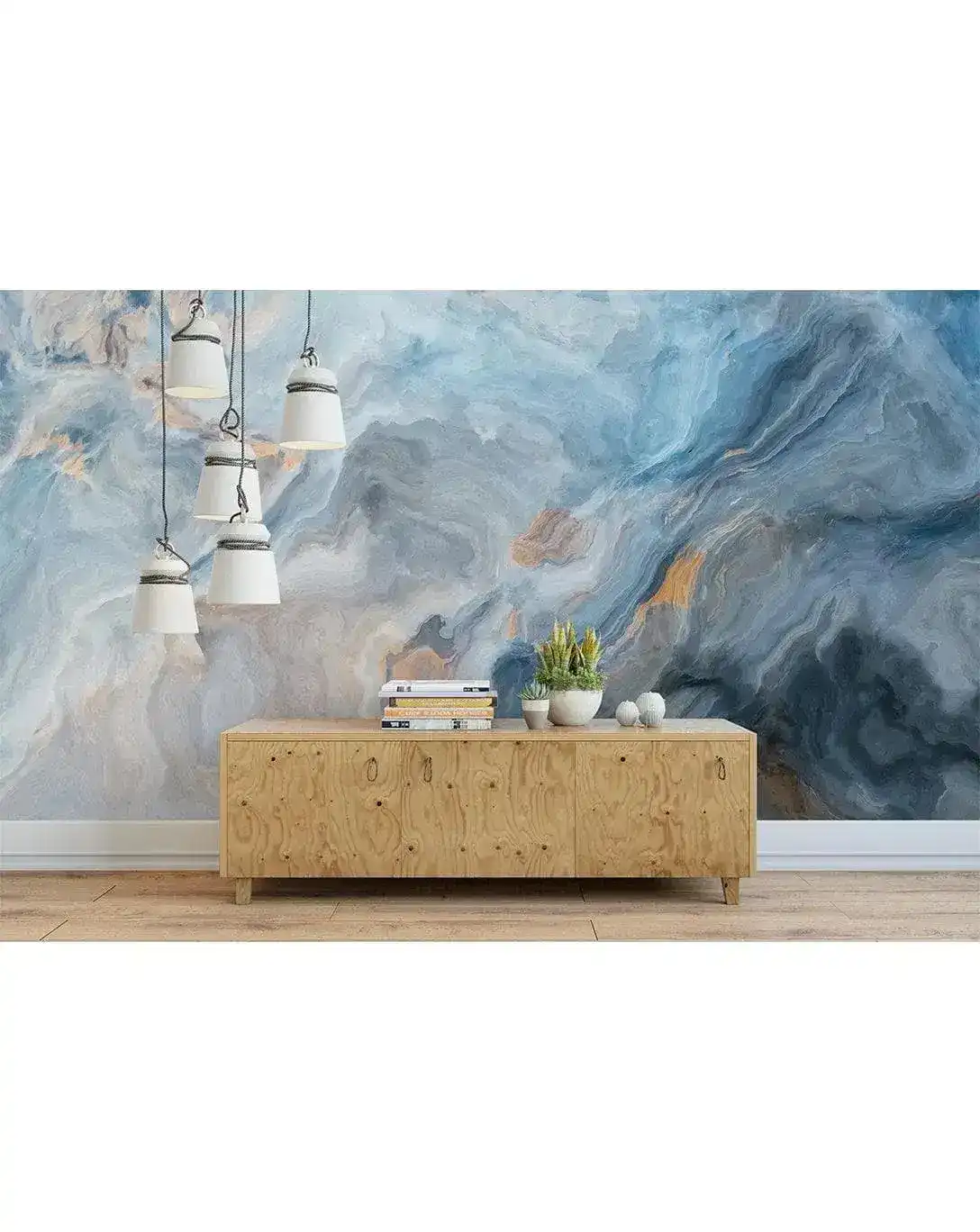 Blue Gray Abstract Marble Painting Stone Wall Mural - Image 5