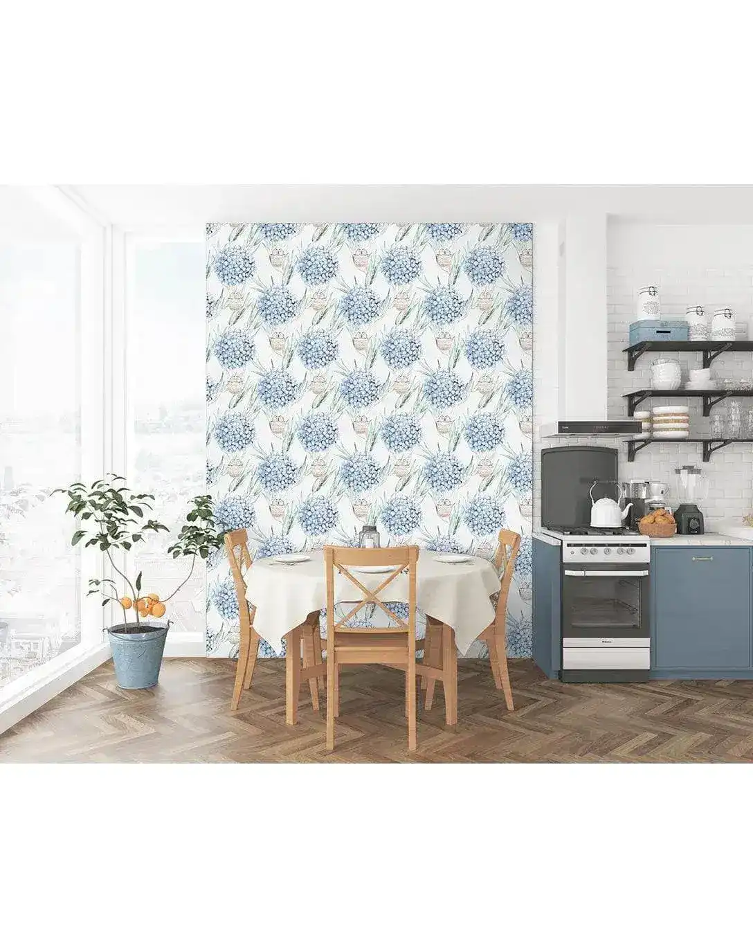 Blue Hydrangea Birds Watercolor Removable Wallpaper - Image 2