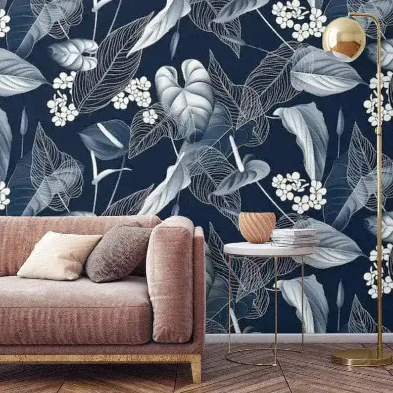 Blue Monstera and Floral Watercolor Wallpaper - Image 5