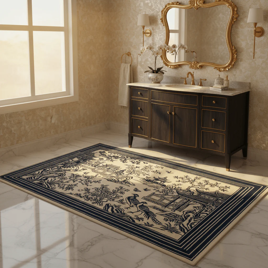 Blue Pagoda Garden Hand Tufted Wool Rug - Image 2