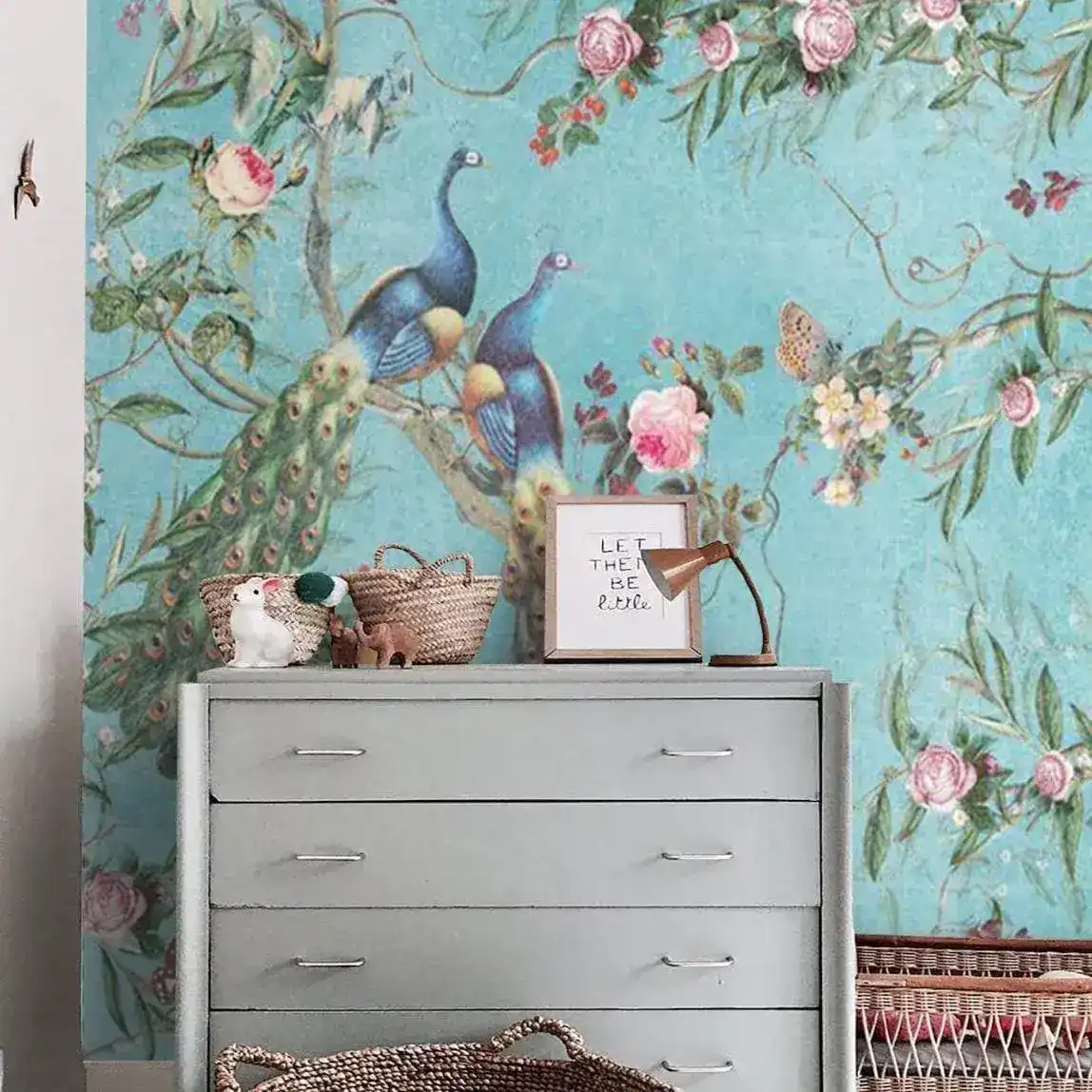 Blue Peacocks Chinoiserie Wallpaper - Image 7