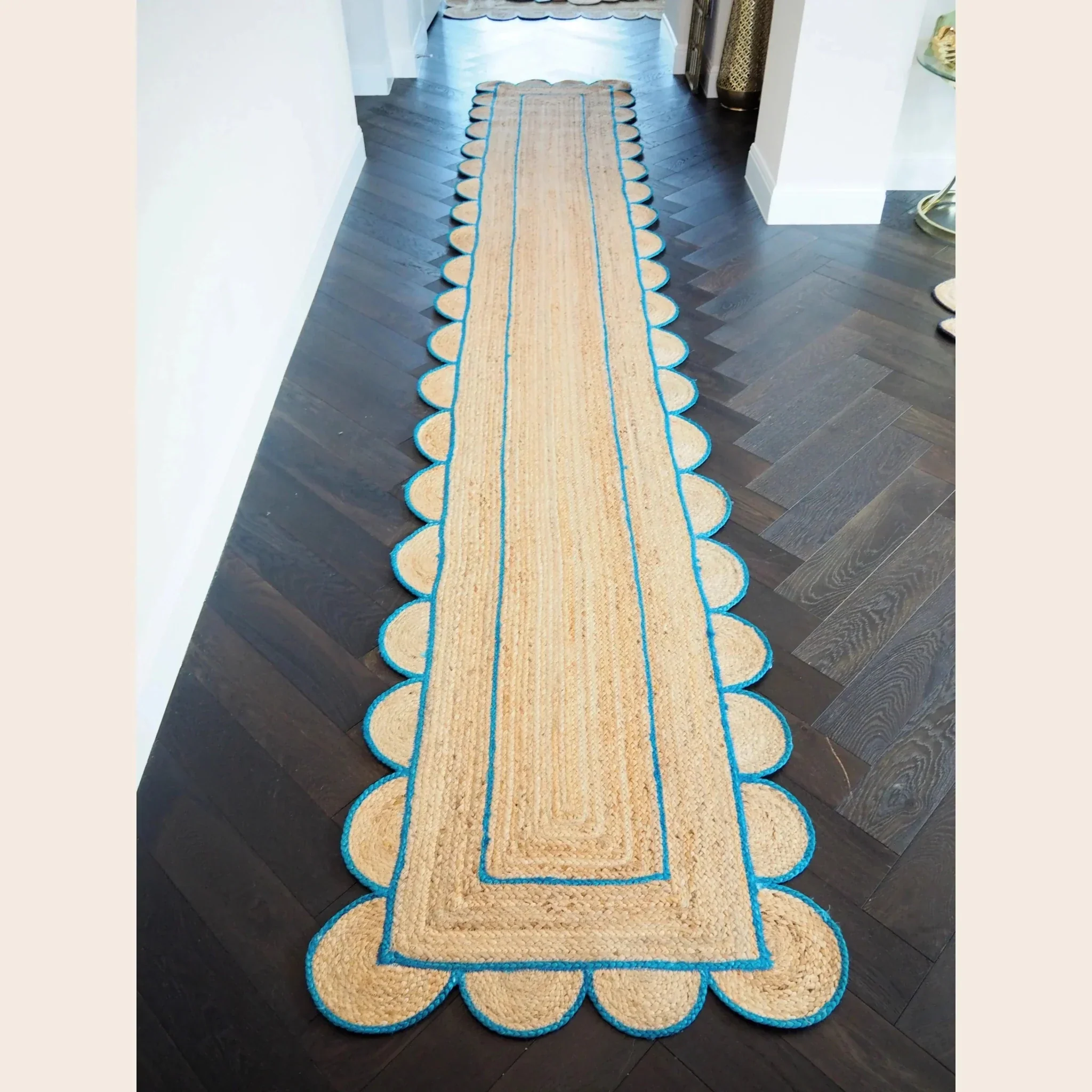 Blue Scalloped Border Jute Rug Runner - Image 6