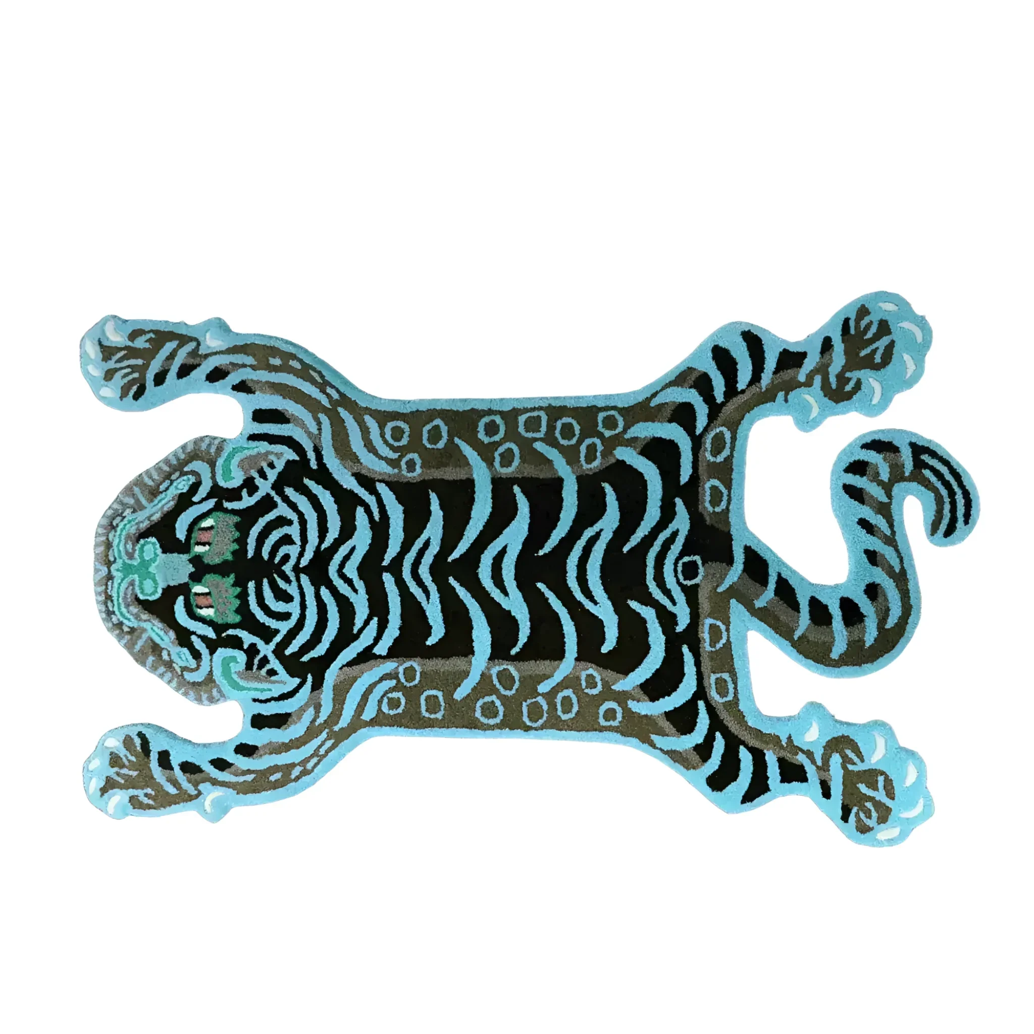 Blue Tibetan Tiger Accent Hand Tufted Wool Rug - Image 3