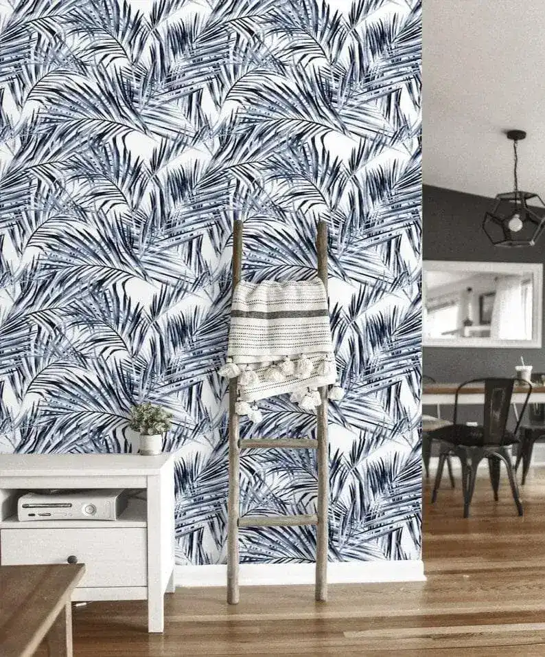 Blue Tropical Coconut Palm Leaves Wallpaper - Image 5