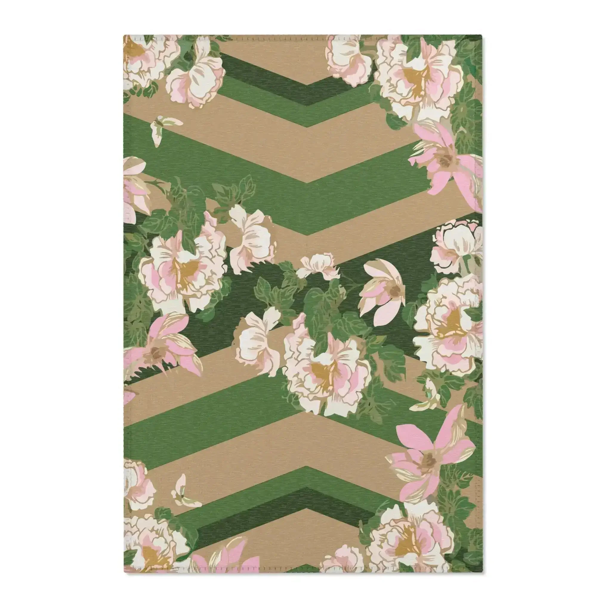 Blush Peonies on Forest Chevron Accent Rug - Image 2