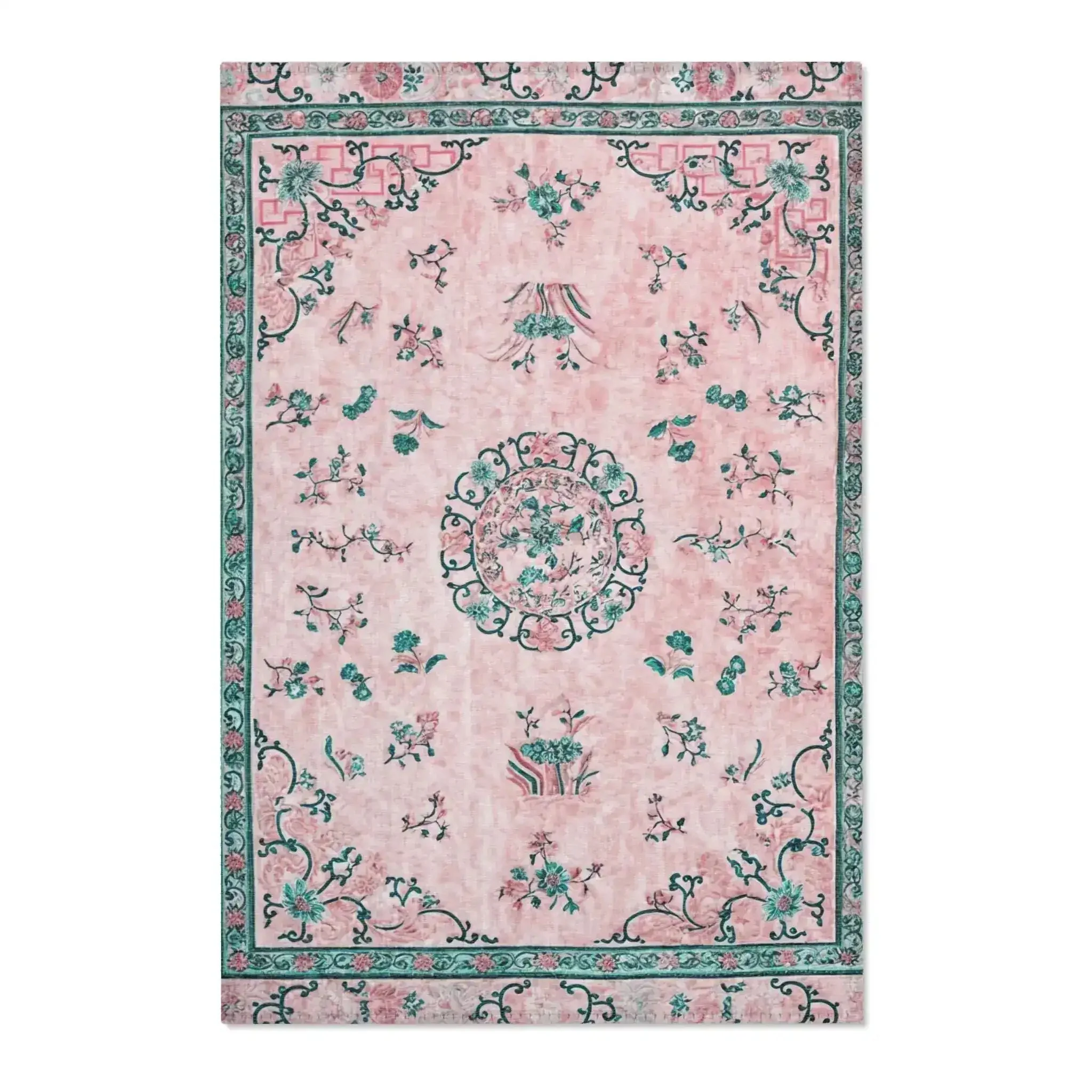 Blush Pink Oriental Floral Accent Rug - Image 2