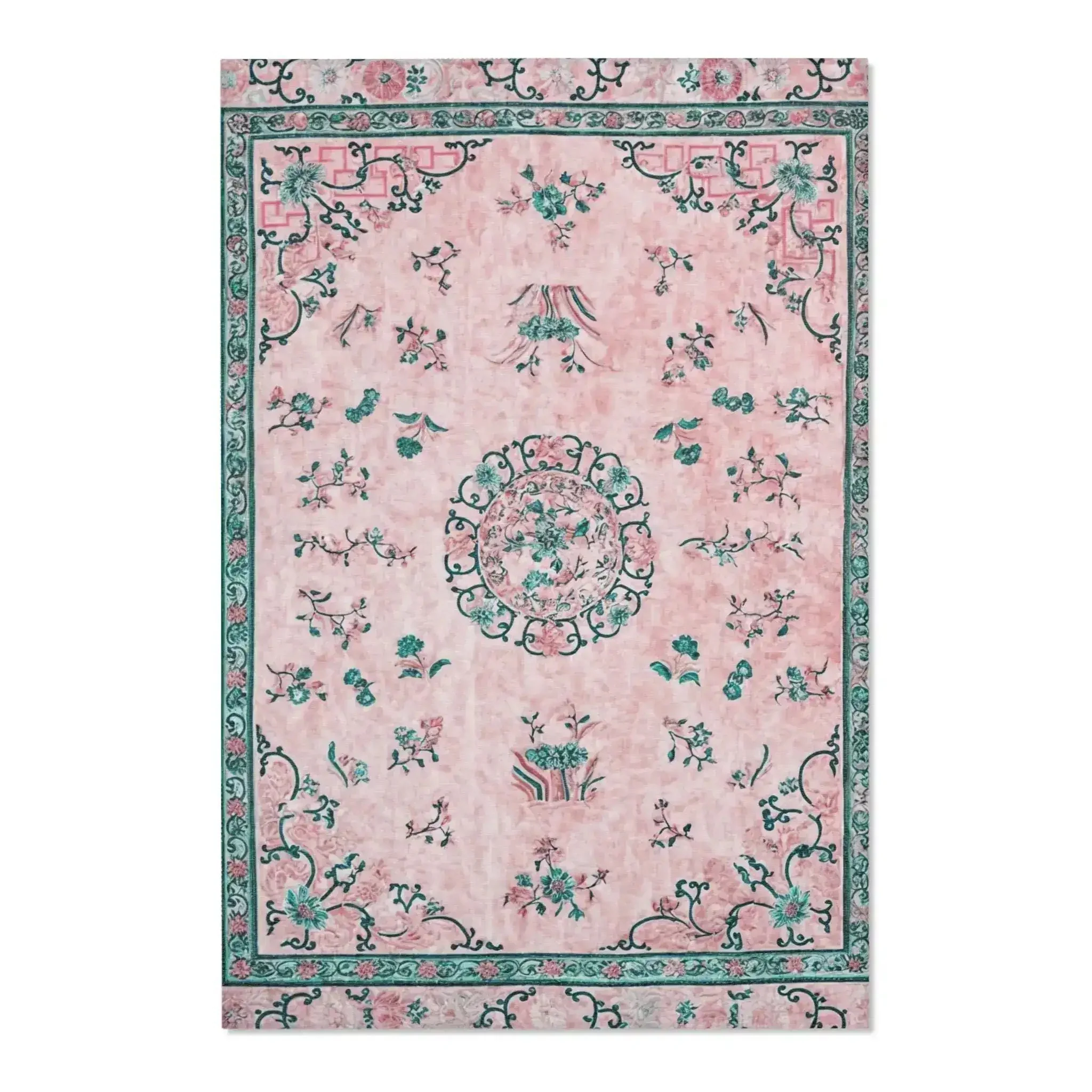 Blush Pink Oriental Floral Accent Rug - Image 3