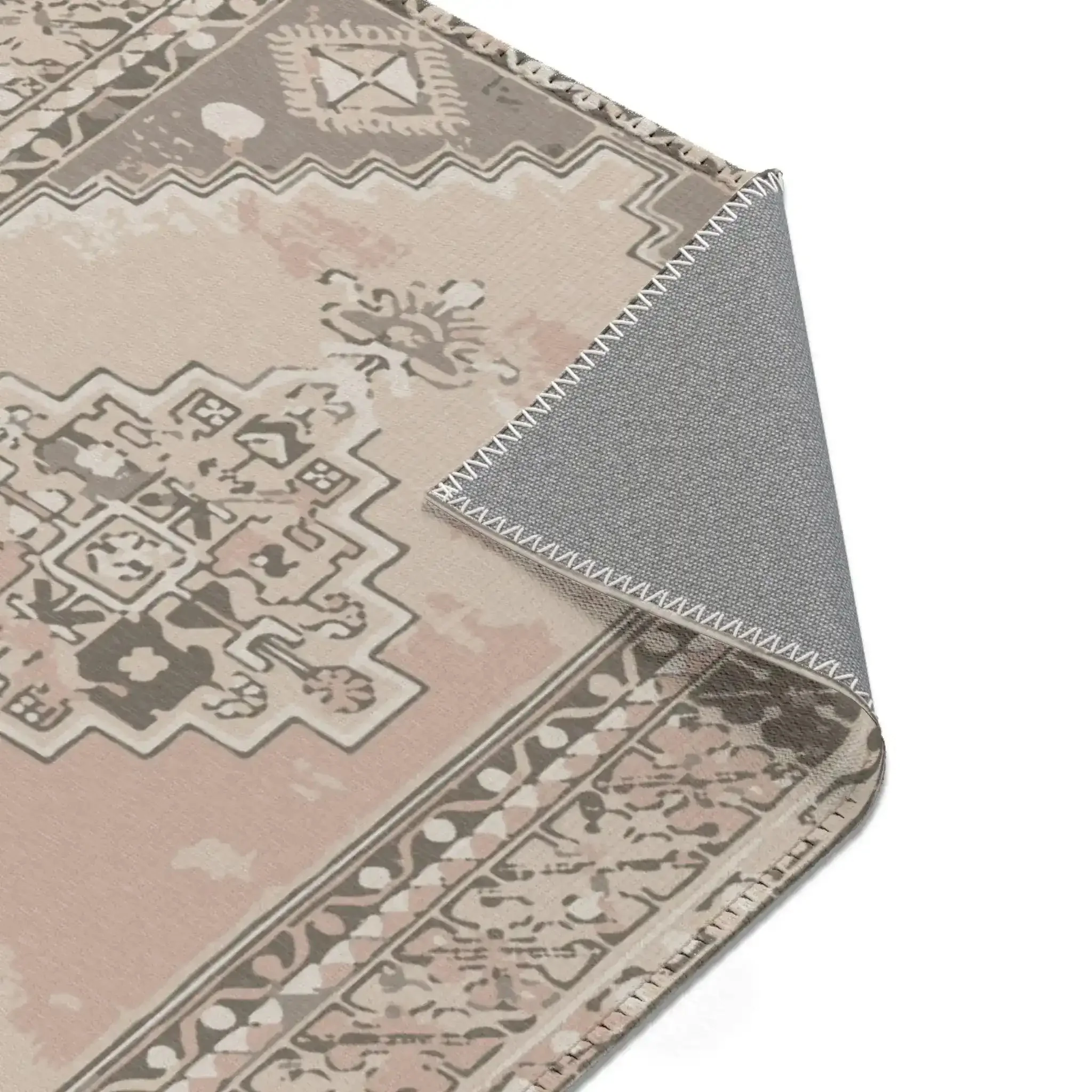 Blush & Taupe Geometric Medallion Accent Rug - Image 6
