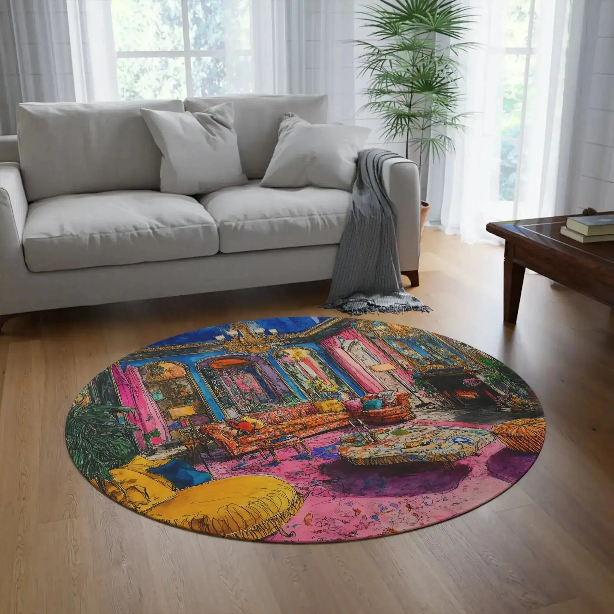 Bold Colorful Luxury Round Rug - Image 2