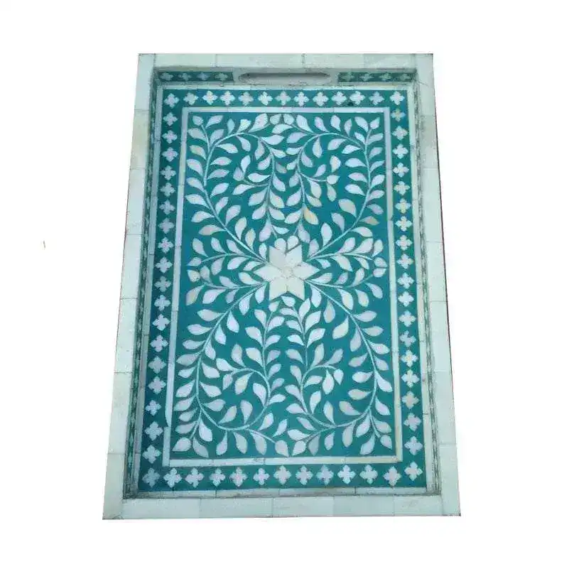 Bone Inlay Floral Geometric Decorative Tray - Image 4