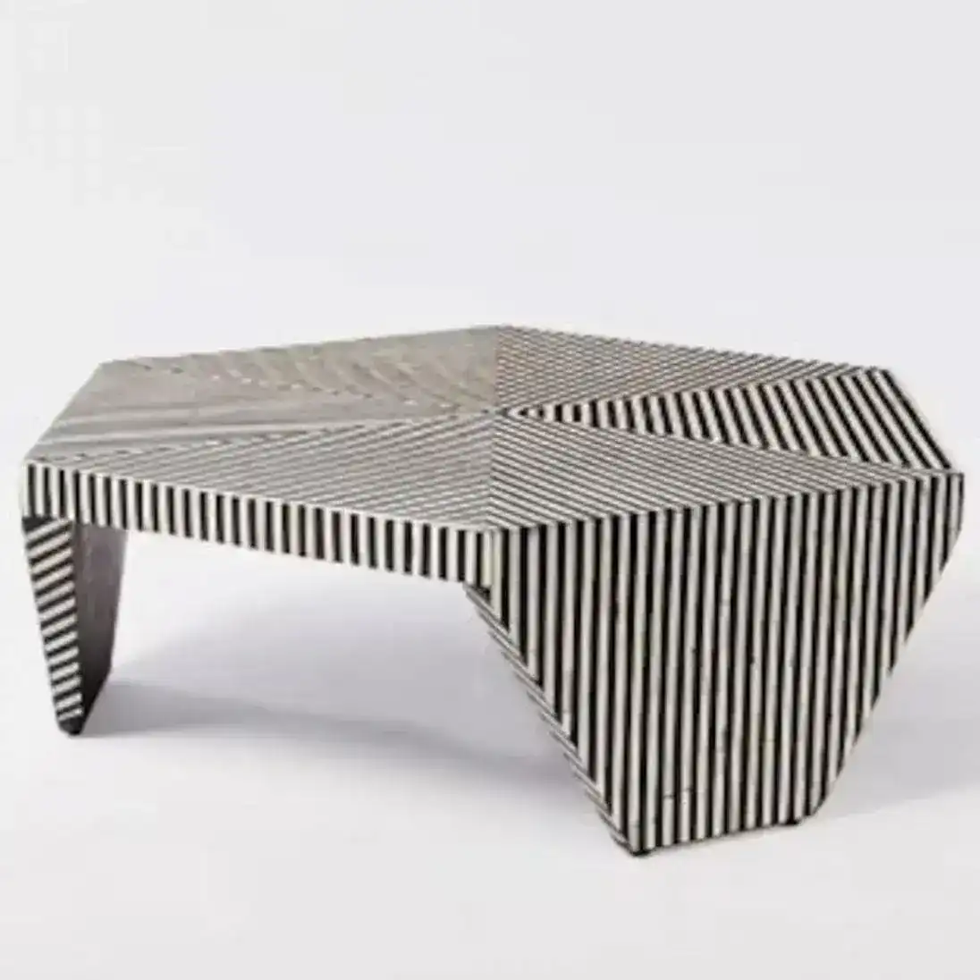 Bone Inlay Hexagon Optical Strip Coffee Table - Image 3