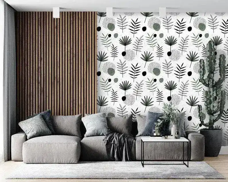 Botanical Herbs and Ferns Minimalist White Illustrated Wallpaper - Image 3