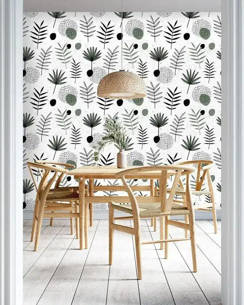 Botanical Herbs and Ferns Minimalist White Illustrated Wallpaper - Image 4