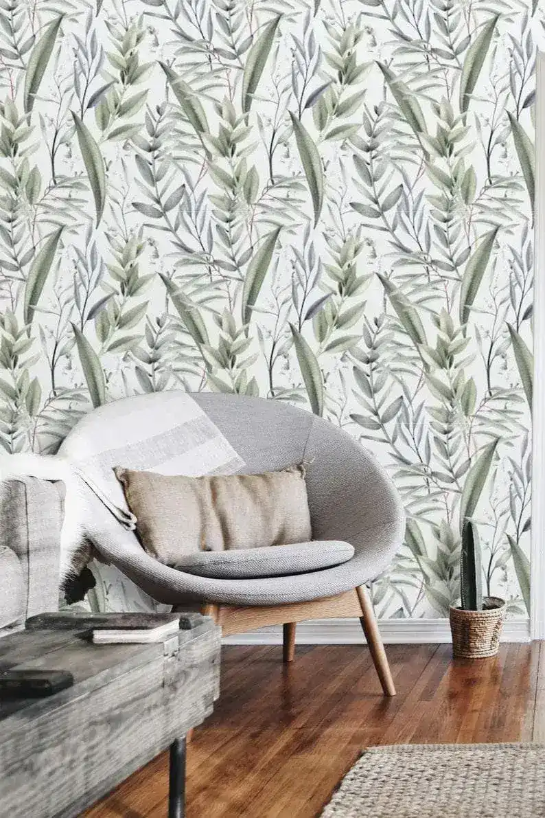 Botanical Olive Leaves Watercolor Wallpaper - Image 2