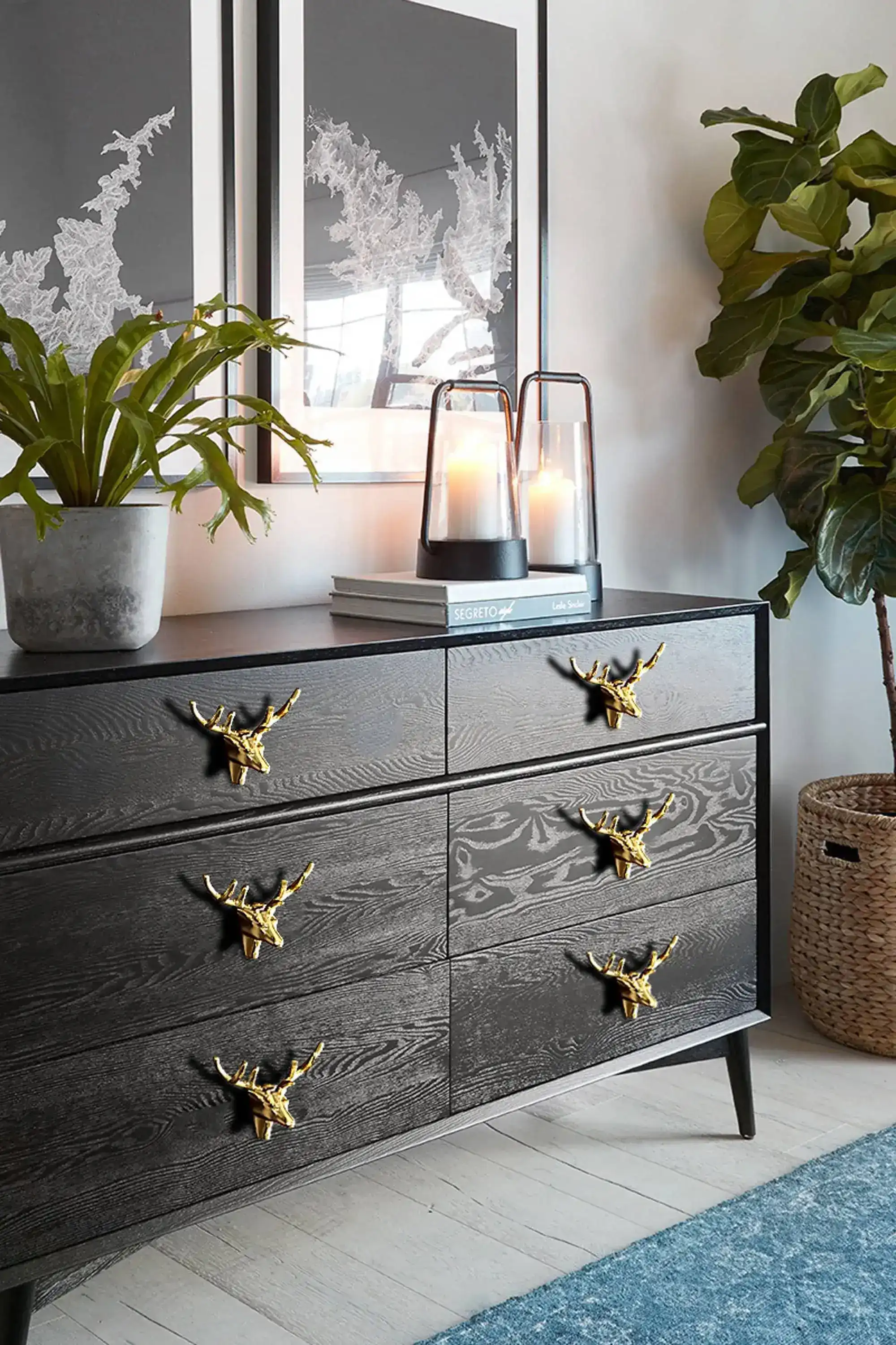 Brass American Retro Deer with Atler Cabinet Door Knob - Image 2