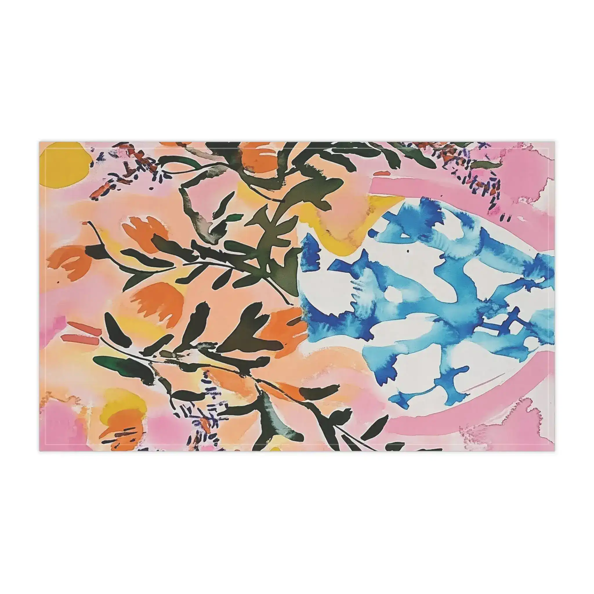 Bright Floral Arrangement in Blue Vase Kitchen Towel - Image 2