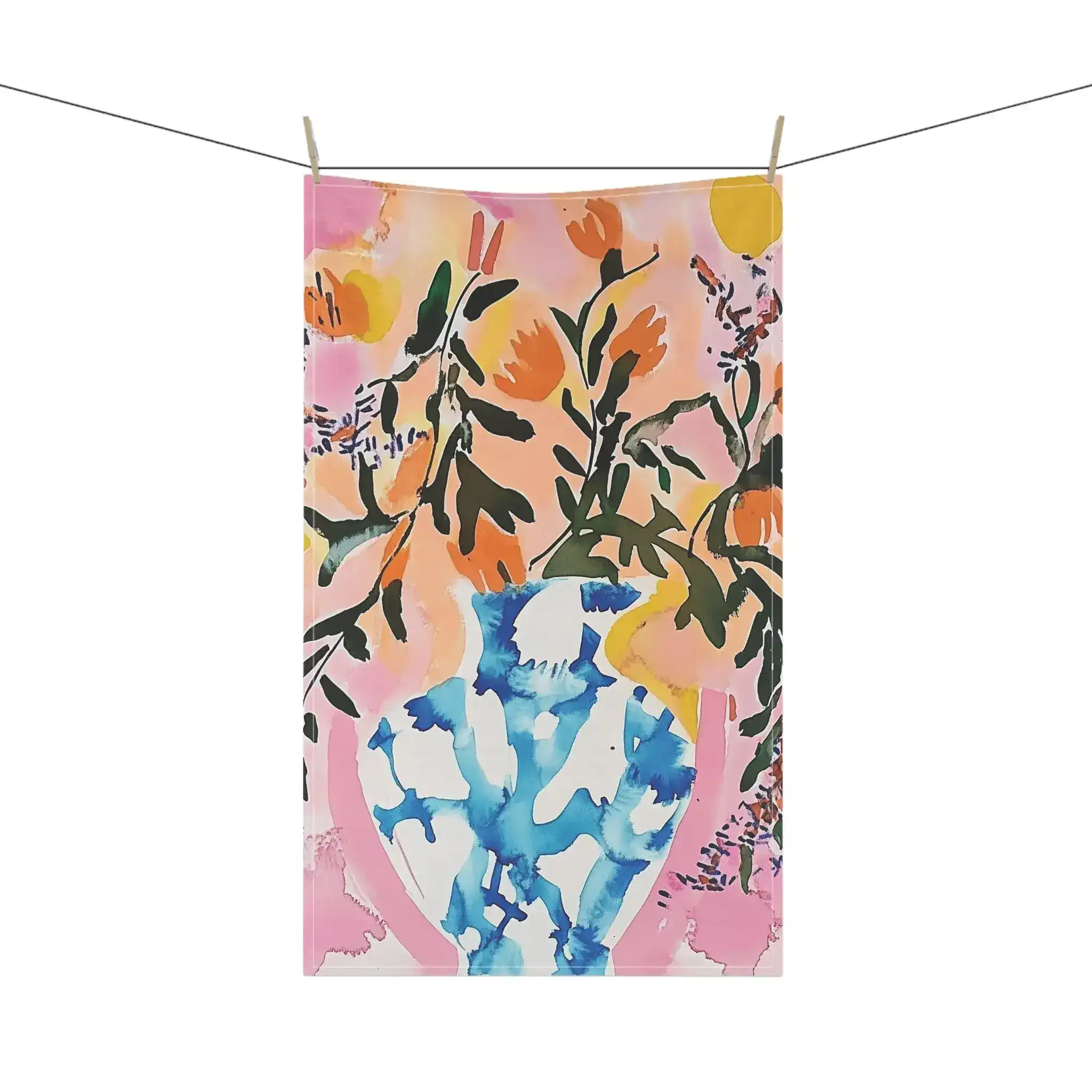 Bright Floral Arrangement in Blue Vase Kitchen Towel - Image 4