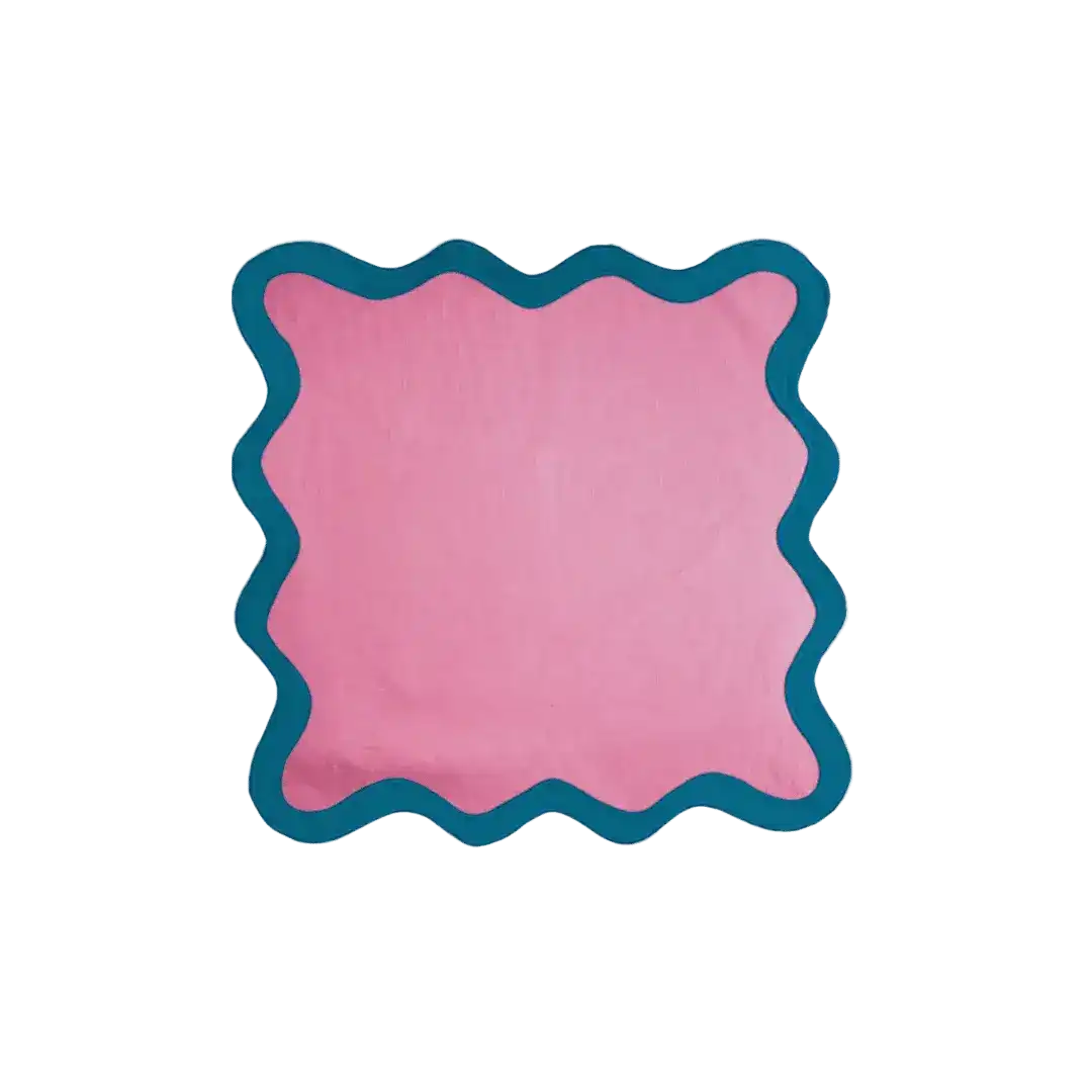 Pink and Blue Scallop 100% Linen Square Placemat - Image 2