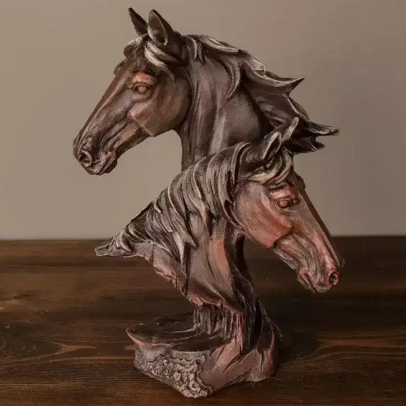 Bronze Double Horse Bust Sculpture - Image 2