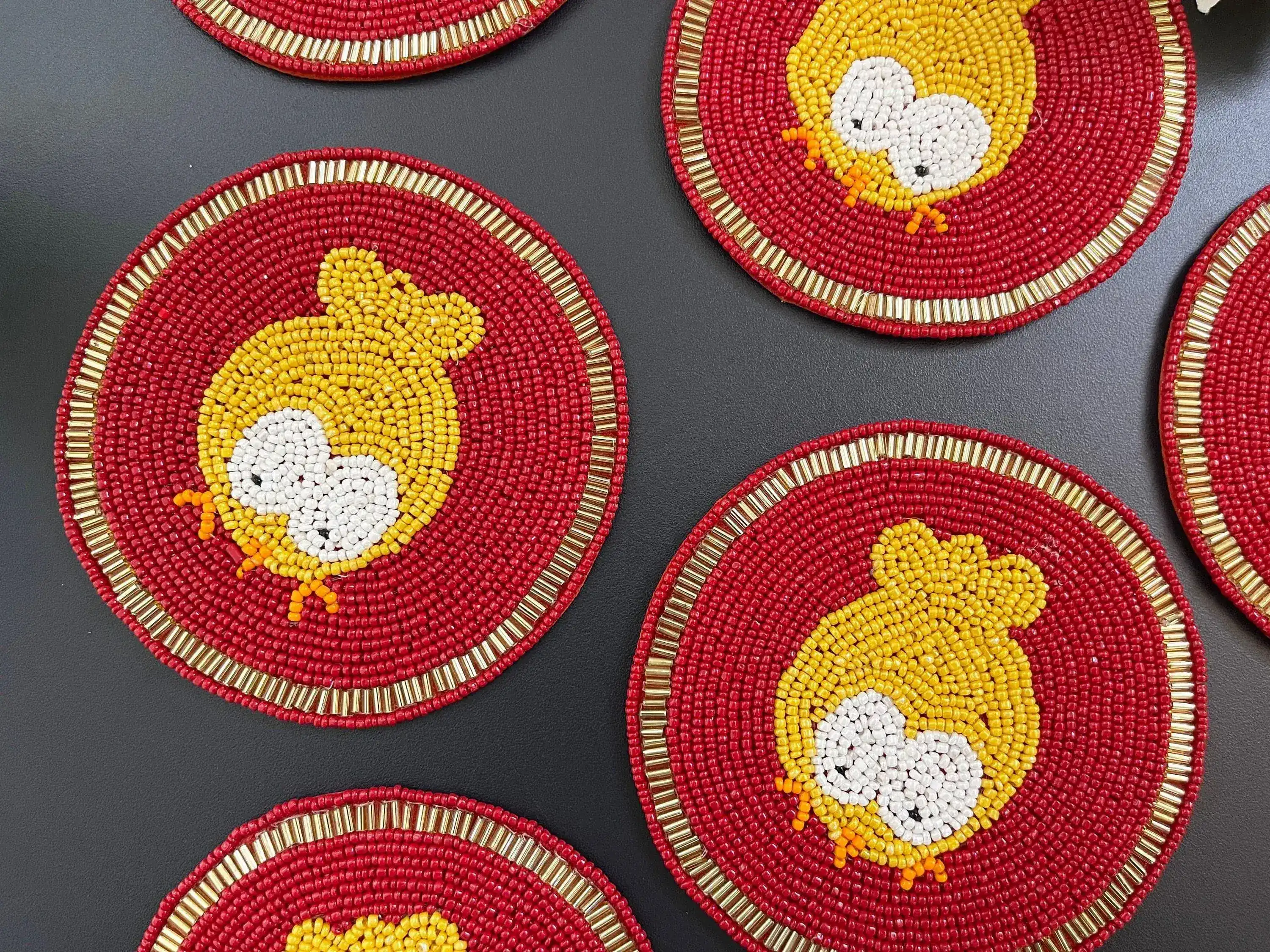 Brood of Feeding Chickens Beaded Drink Coasters - Image 2