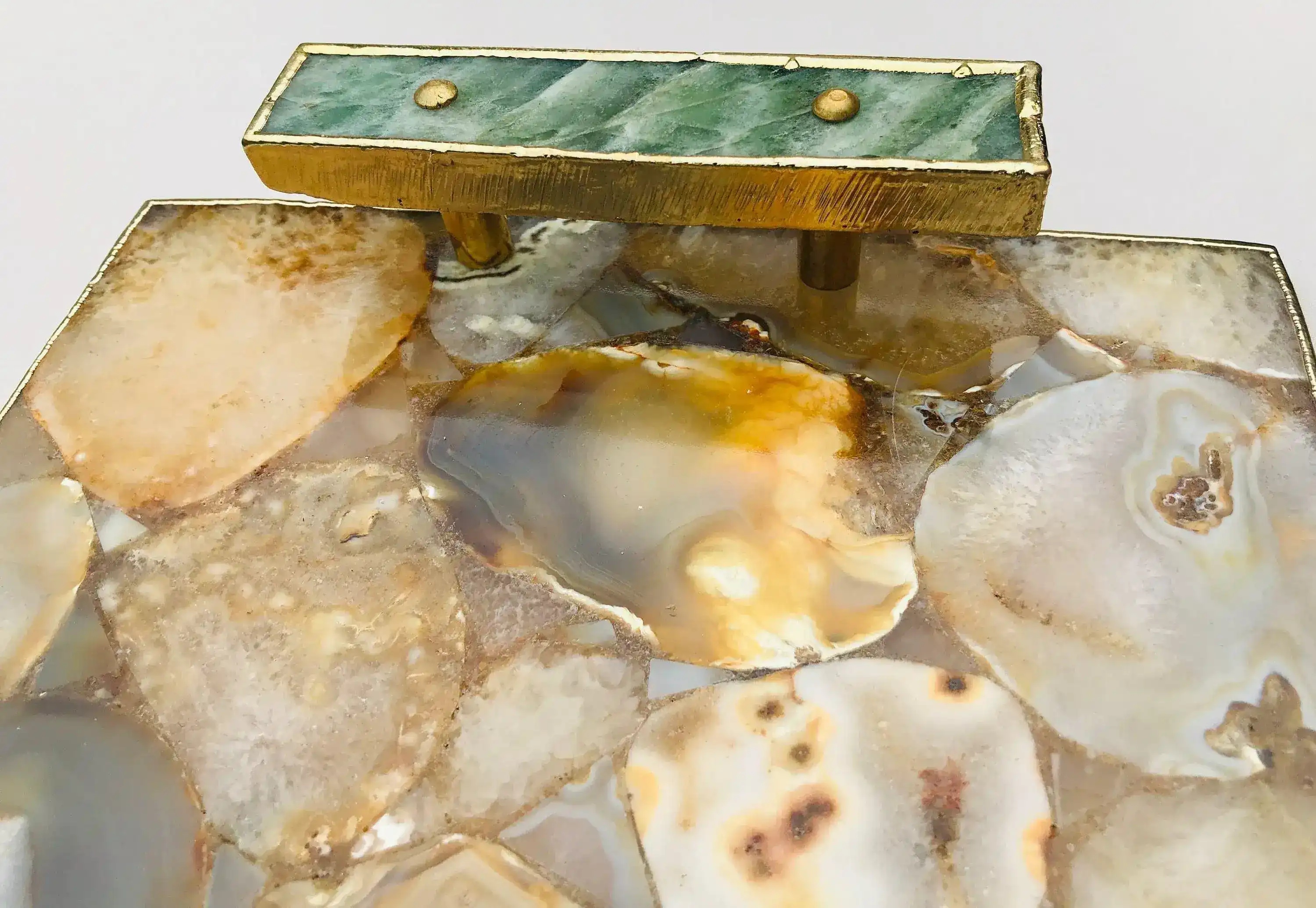 Brown Plated Agate Serving Tray With Green Agate Handles - Image 6