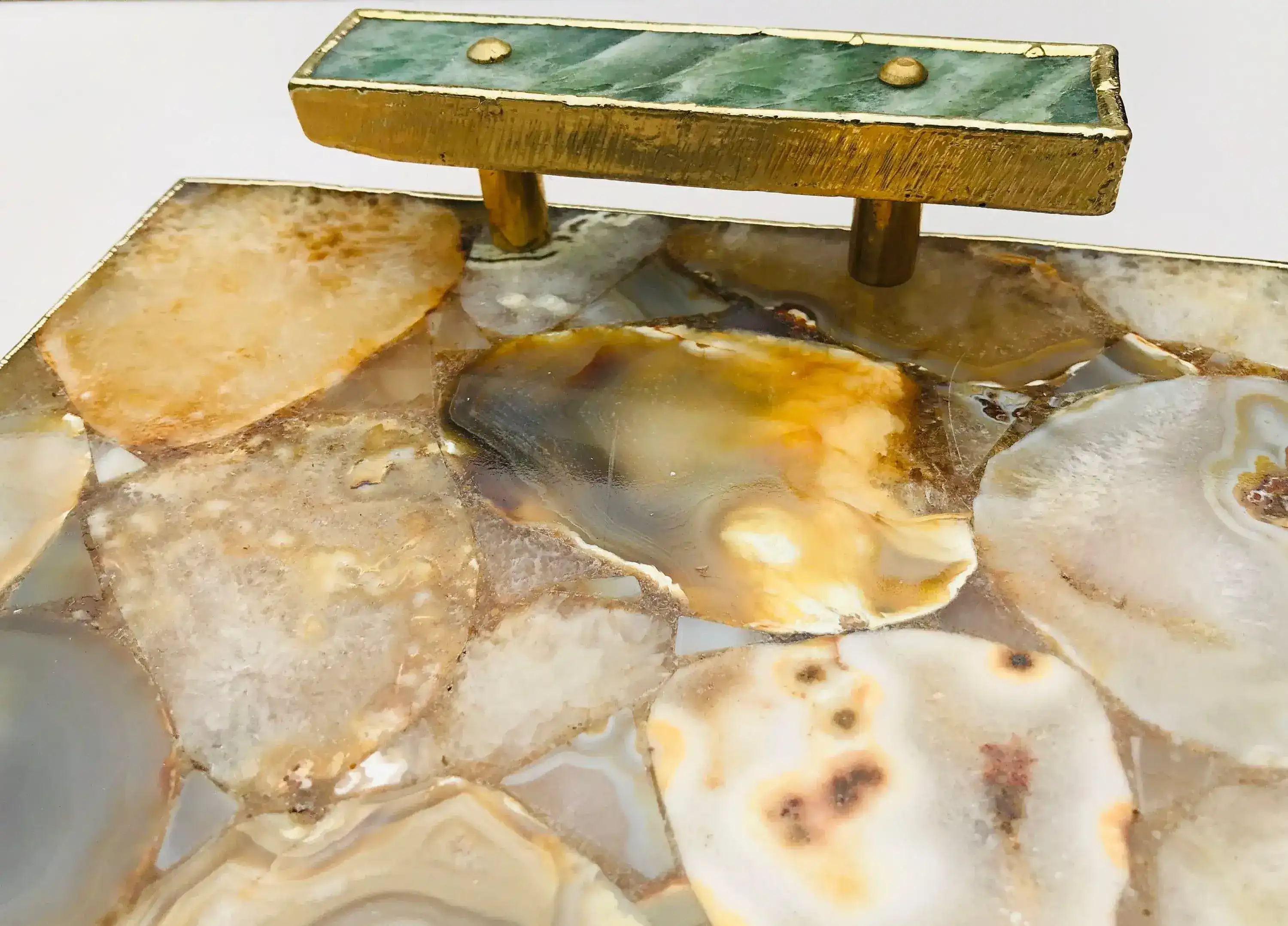 Brown Plated Agate Serving Tray With Green Agate Handles - Image 7
