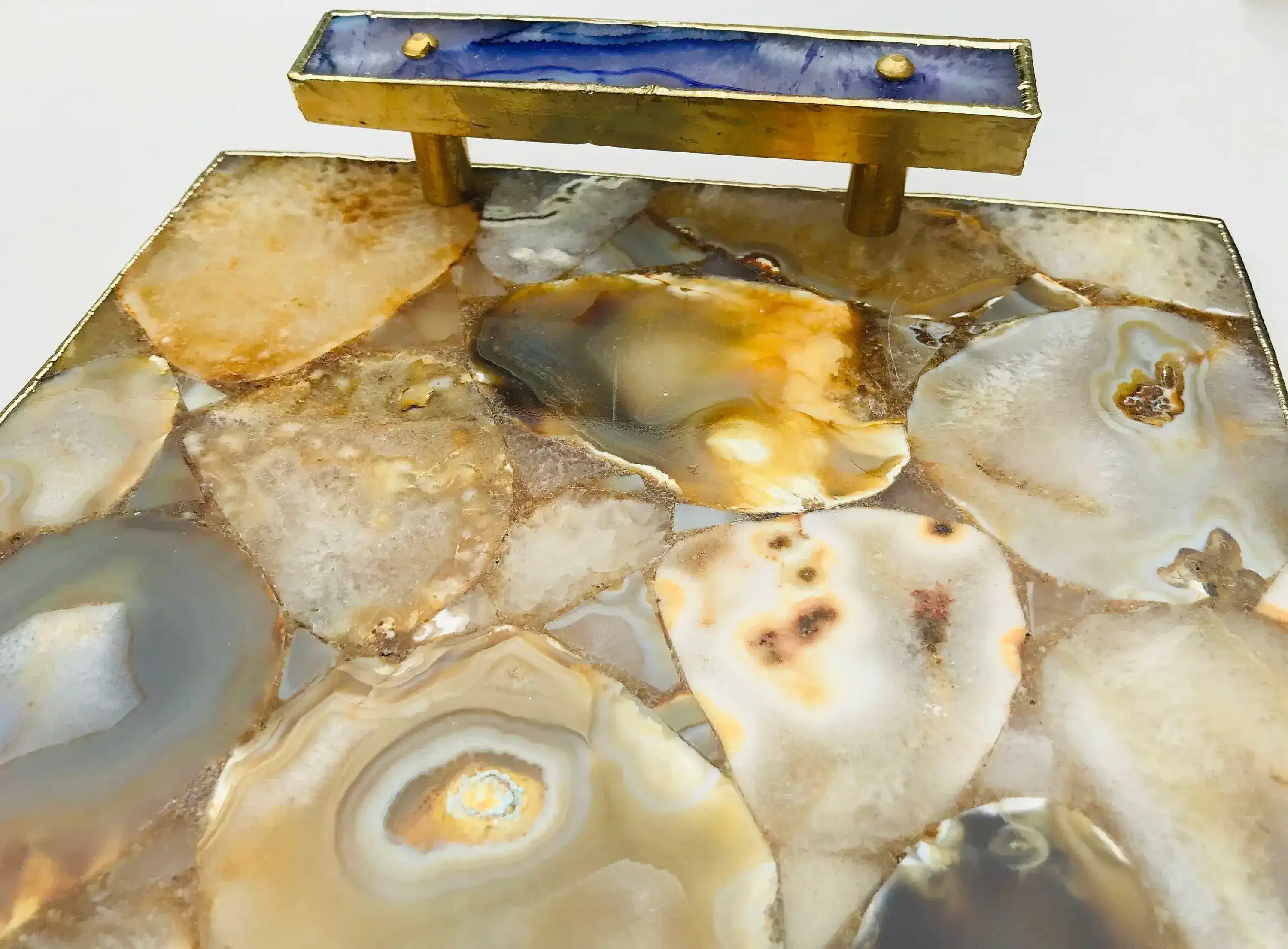 Brown Plated Agate Serving Tray With Purple Onyx Agate Handles - Image 4