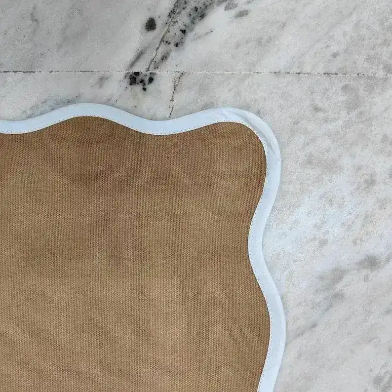 Brown White Border Scalloped Cotton Placemats - Set of 10 - Image 3