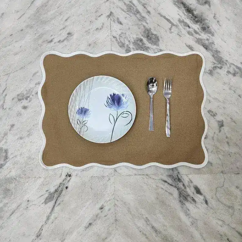 Brown White Border Scalloped Cotton Placemats - Set of 10 - Image 5