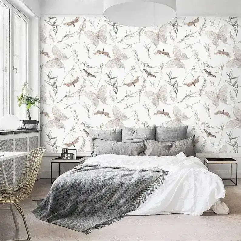 Butterflies and Delicate Botanical Wallpaper - Image 6