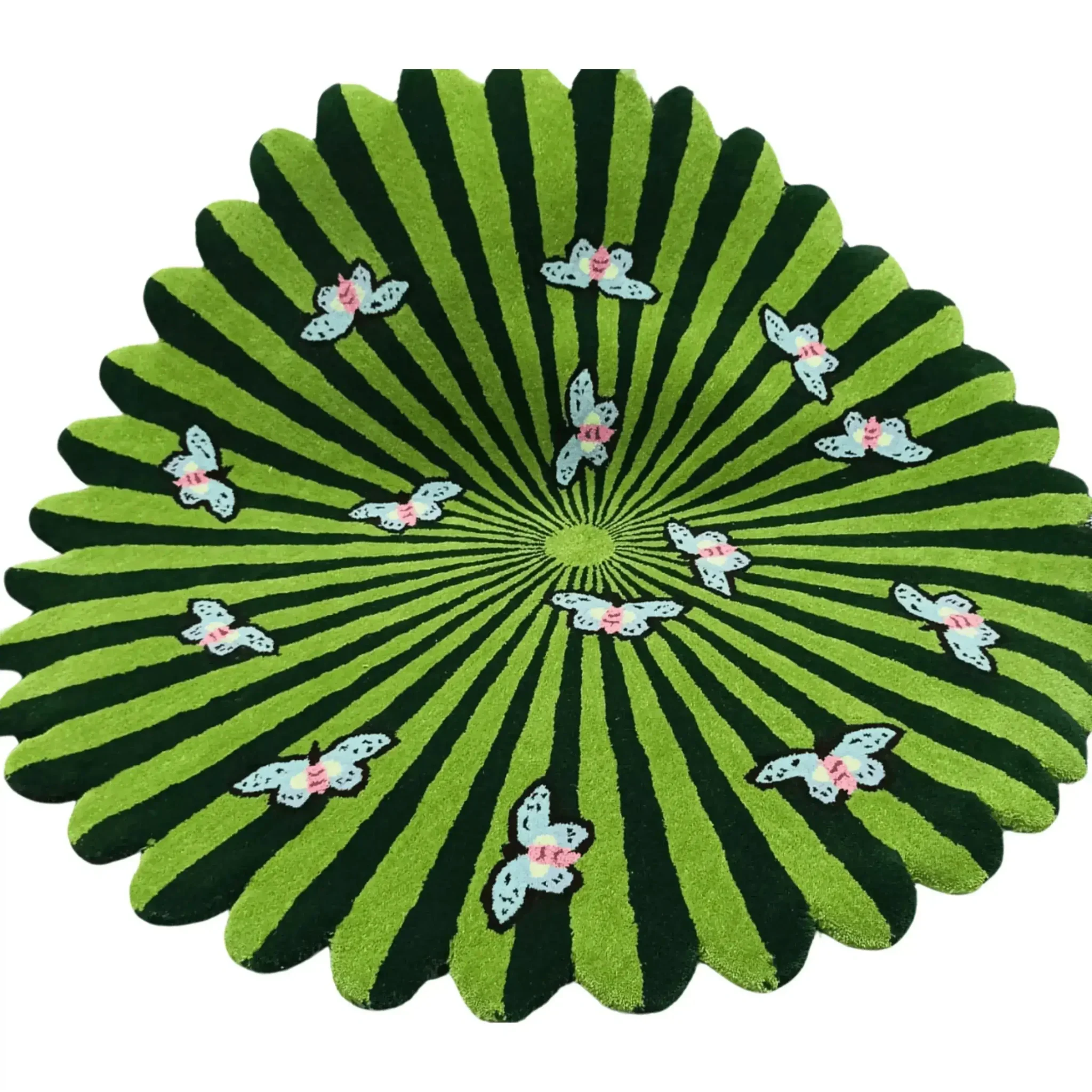 Butterflies over Flower Hand Tufted Wool Rug - Green - Image 4