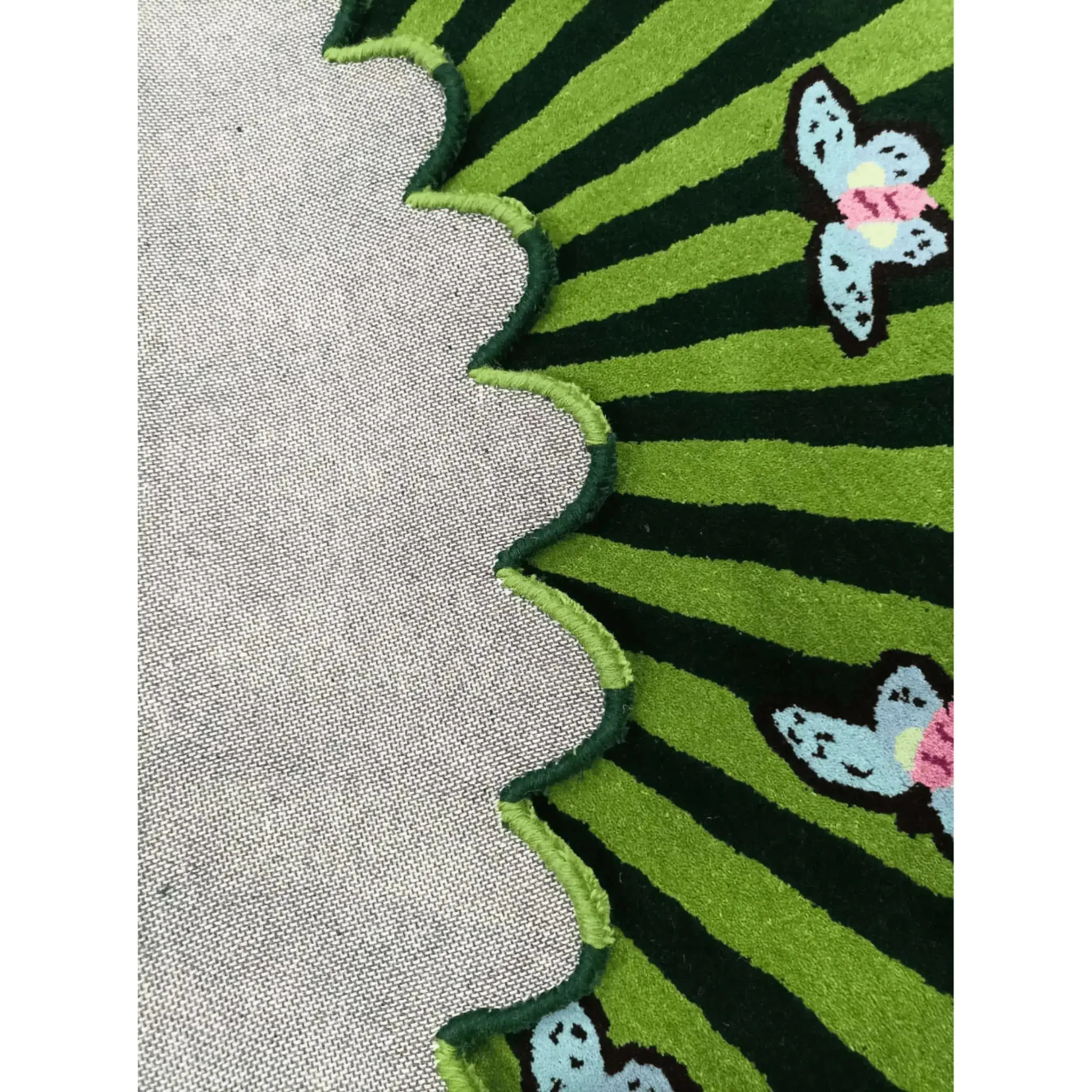 Butterflies over Flower Hand Tufted Wool Rug - Green - Image 9