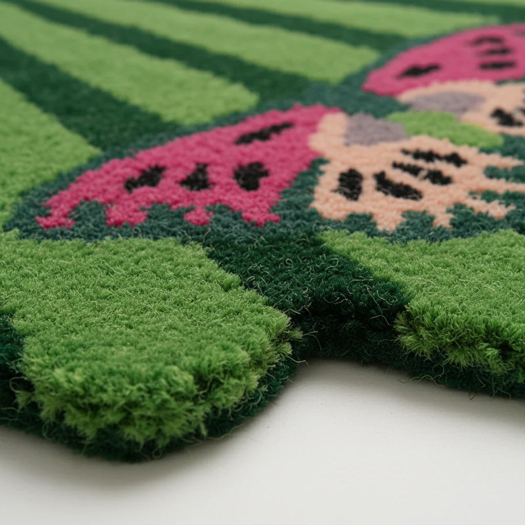 Butterflies over Flower Round Hand Tufted Wool Rug - Light Green - Image 7