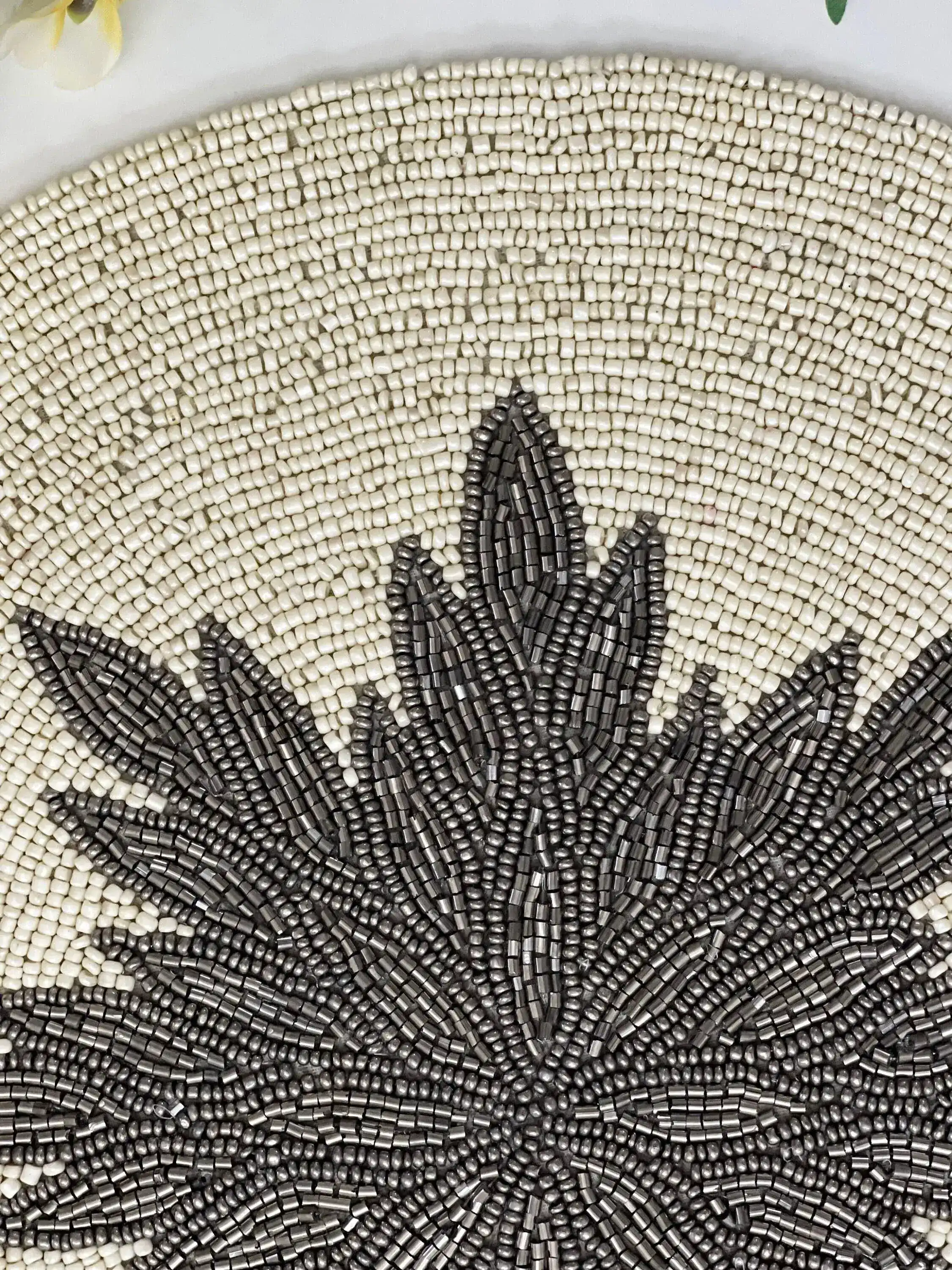 Charleen Round Beaded Placemat - White/Steel Gray - Image 4
