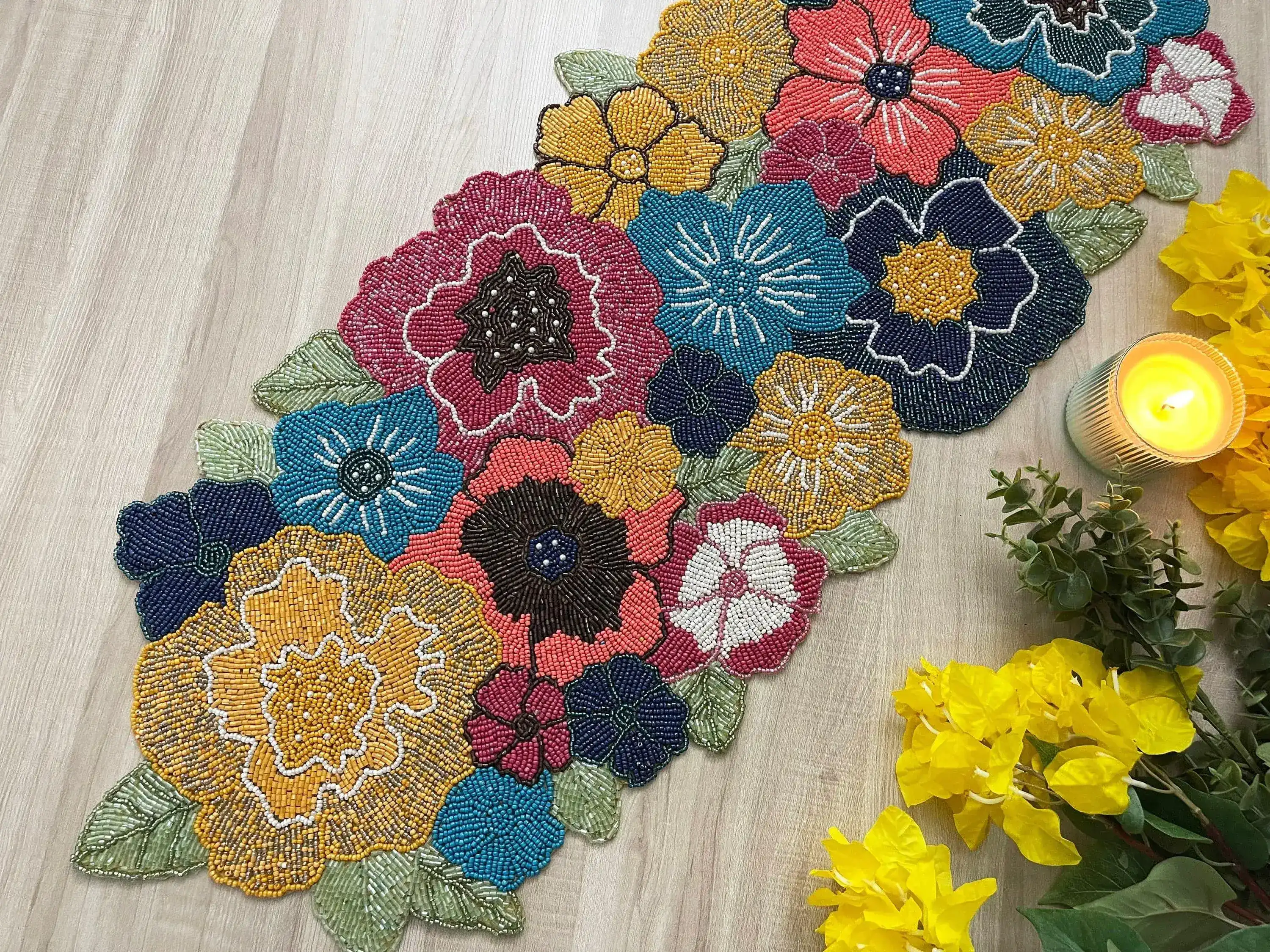Charm Flower Garden Beaded Table Runner