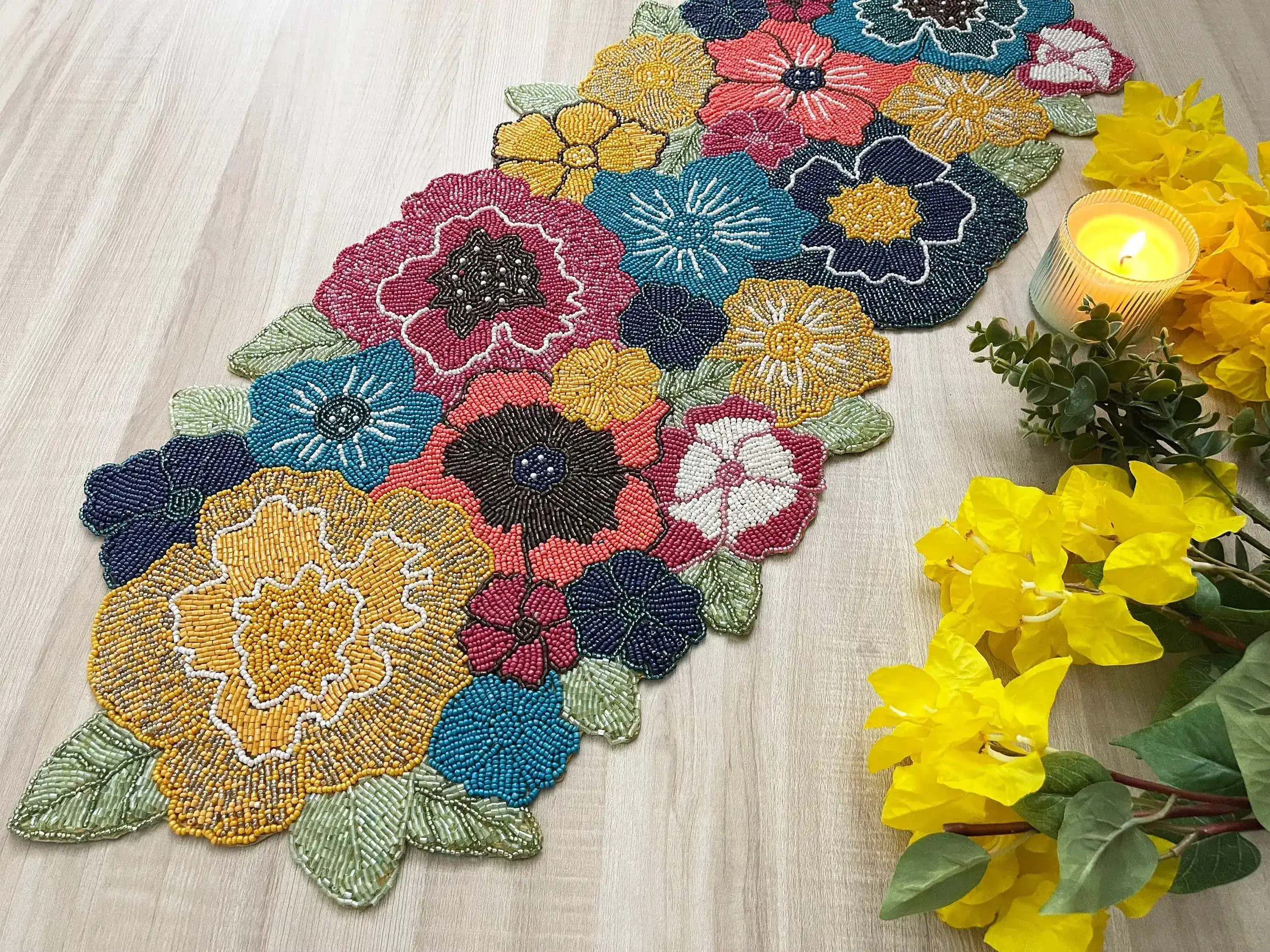Charm Flower Garden Beaded Table Runner - Image 3