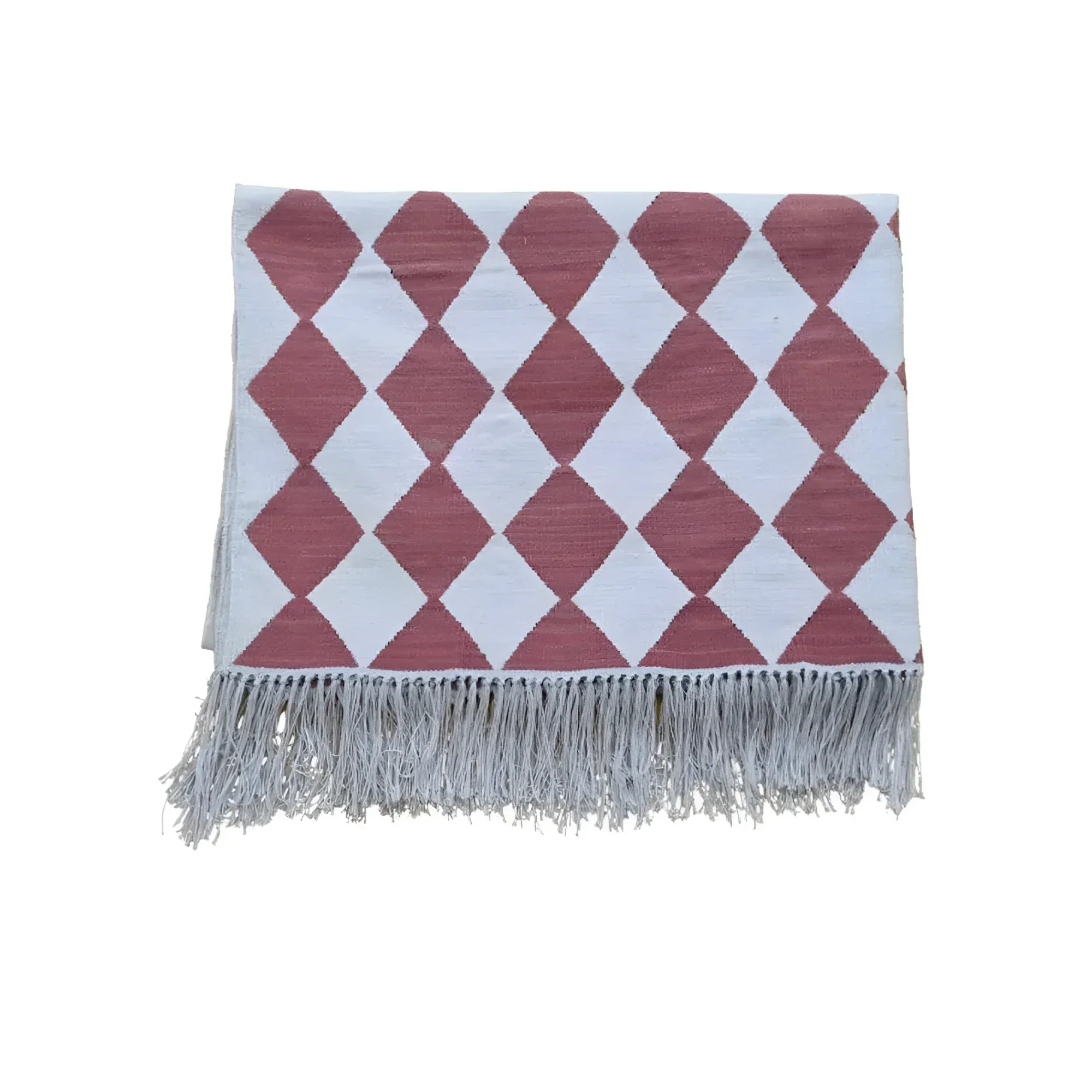 Checkers Vegetable Dyed Indian Dhurrie Reversible Cotton Rug - Red - Image 3