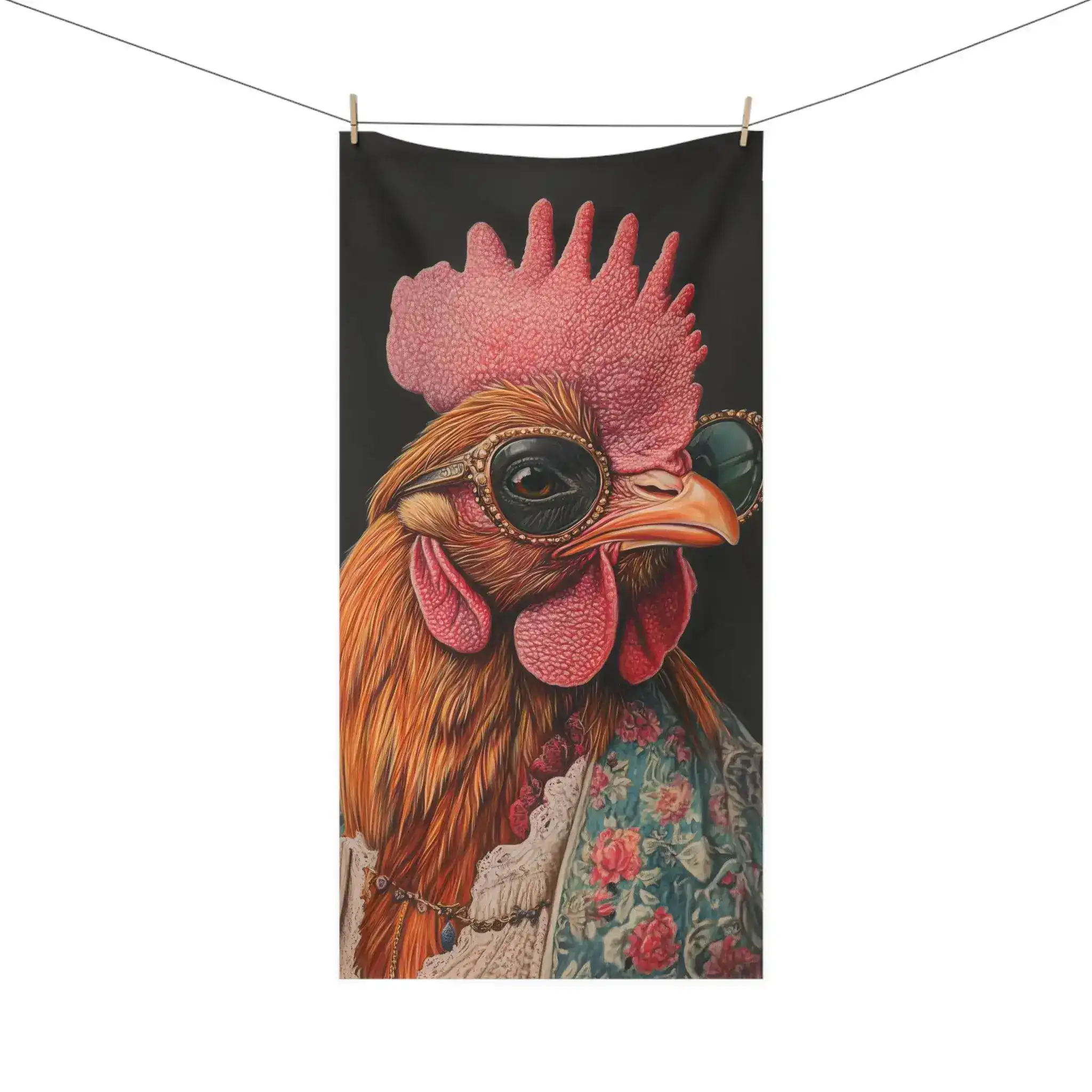 Chic Renaissance Chicken in Couture with Sunglasses Bath Towel - Image 4