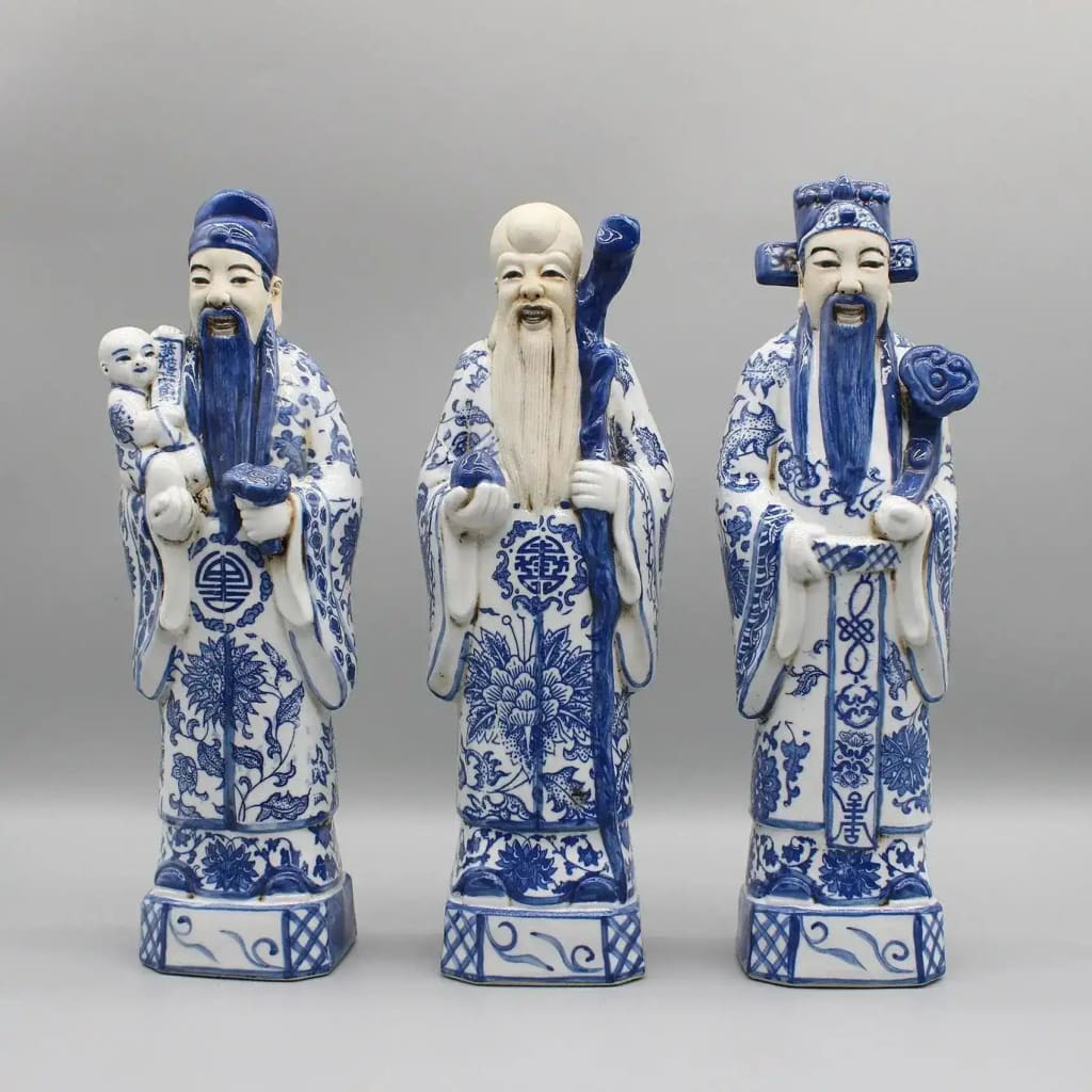 Chinese Gods Hand Painted Ceramic Figurines - Image 2
