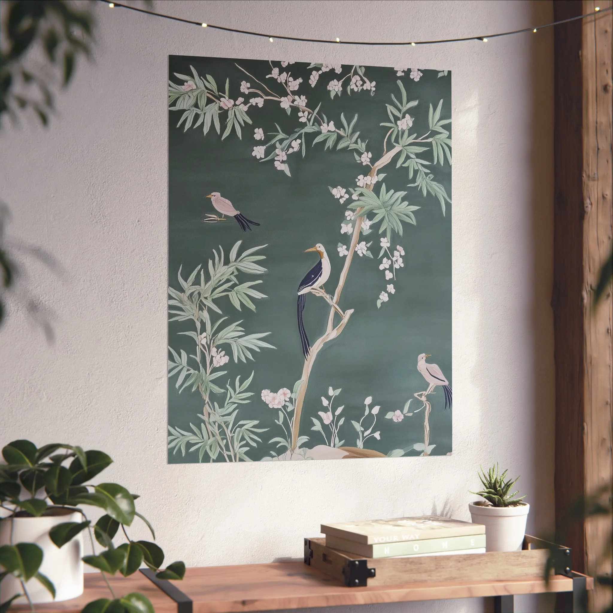 Chinoiserie Birds and Floral Scene - Dark Fine Art Poster - Image 42